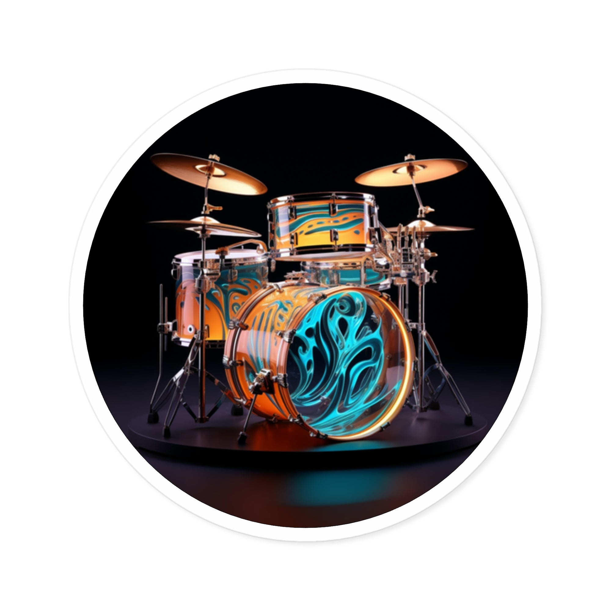 Glass Drum Set, Artistic Music Sticker, Laptop Decal, Musician Gift
