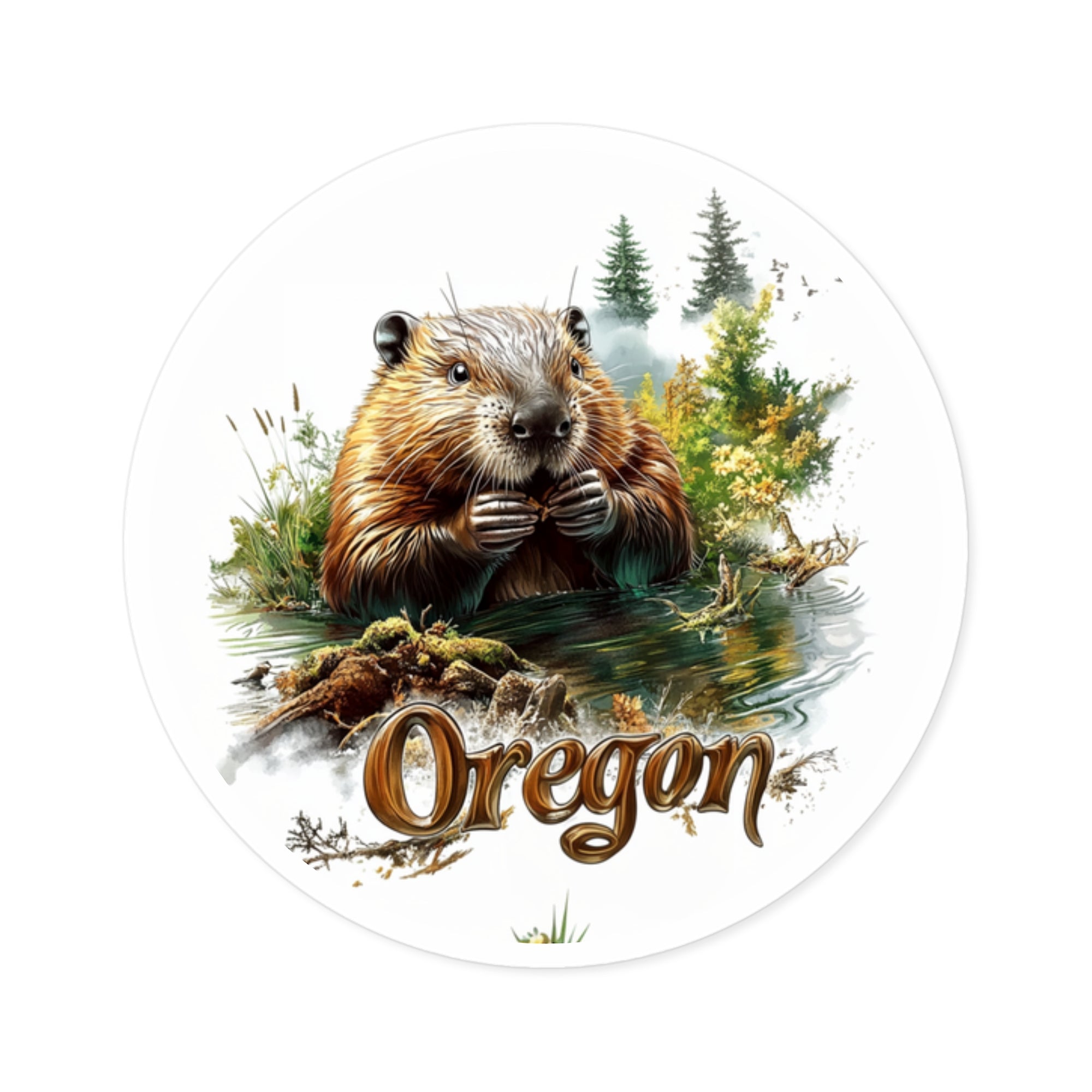 Oregon Beaver River, Nature Scene Sticker, Laptop or Journal, State Design