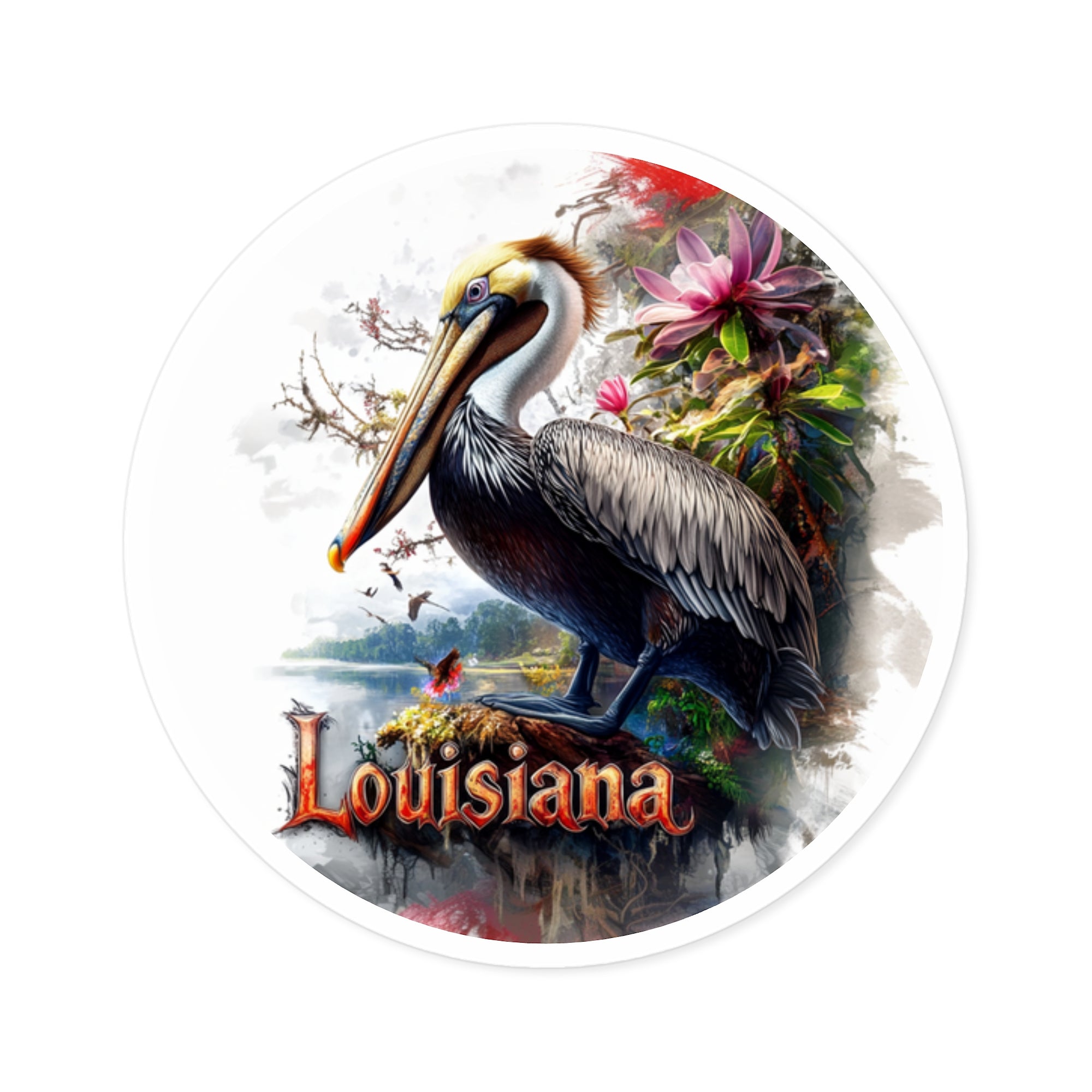 Louisiana Pelican, Magnolia Flower Sticker, Laptop or Journal, State Bird Art