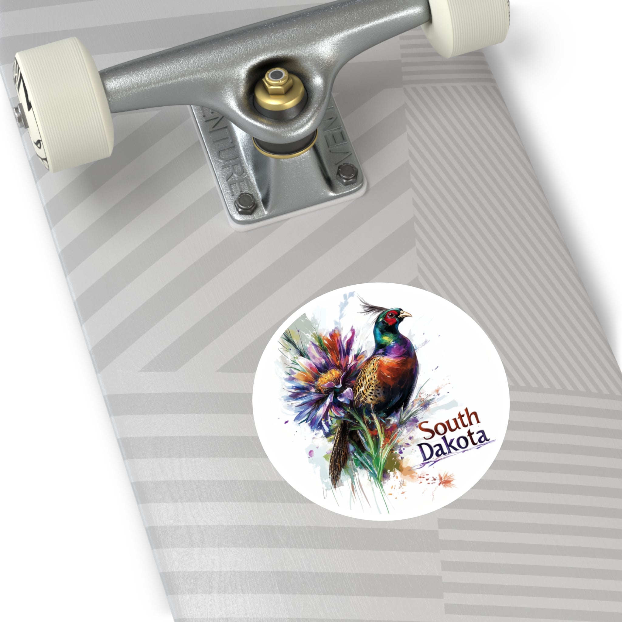 South Dakota Pheasant Sticker, State Bird and Flower Design, Colorful Nature Art