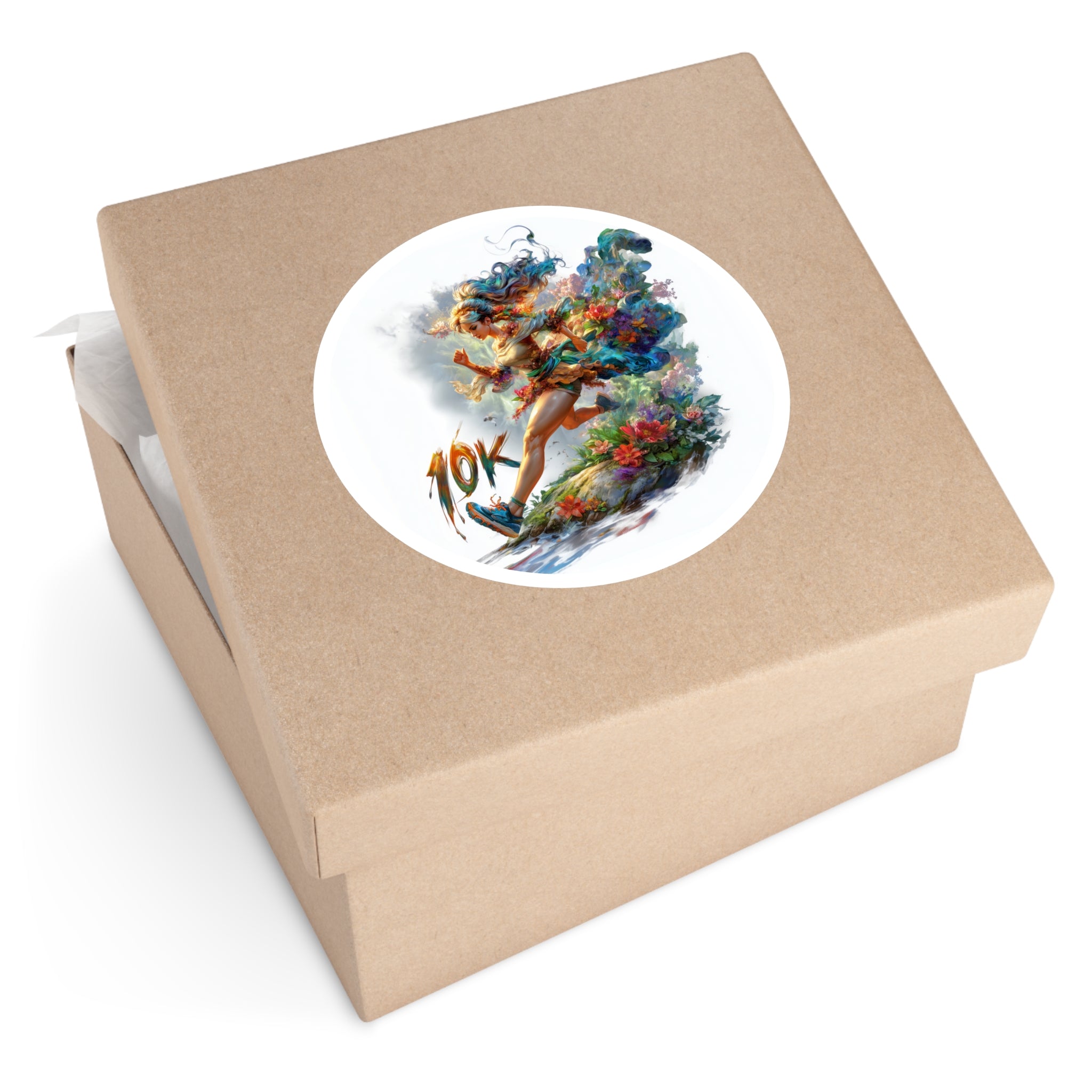 Floral 10K Runner Sticker, Motivational Art, Colorful Fitness Design, Dynamic Aesthetic