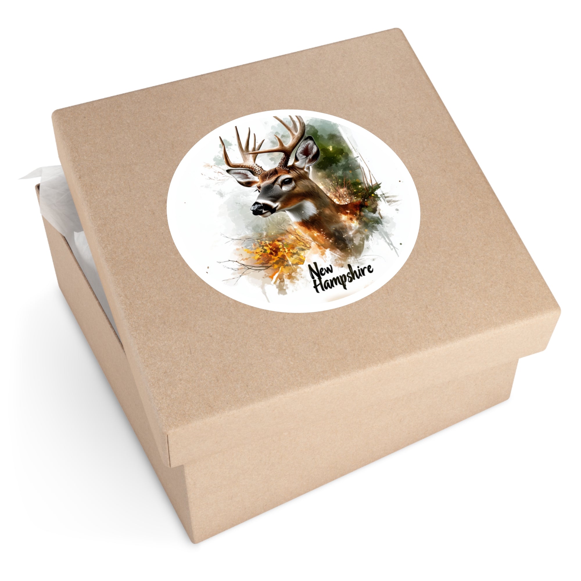 New Hampshire Buck Sticker, Forest Wildlife Art, Rustic Nature Design, State Outdoors