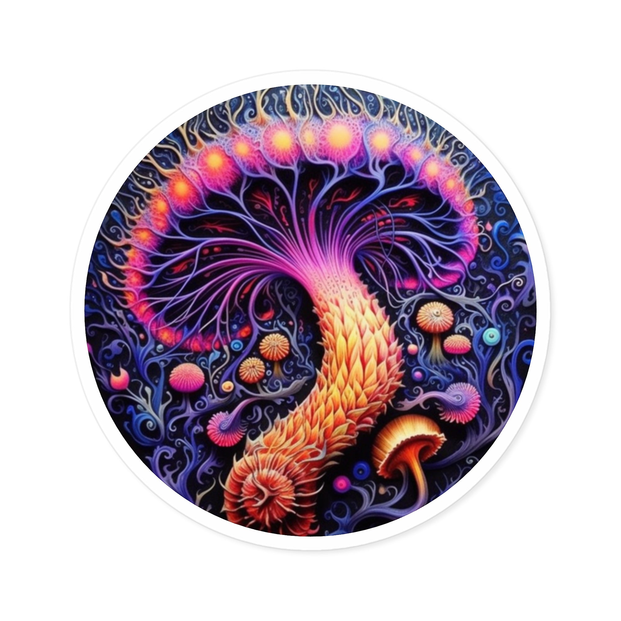 Abstract Mushroom, Creative Art Sticker, Vibrant Decor, Fantasy Fans