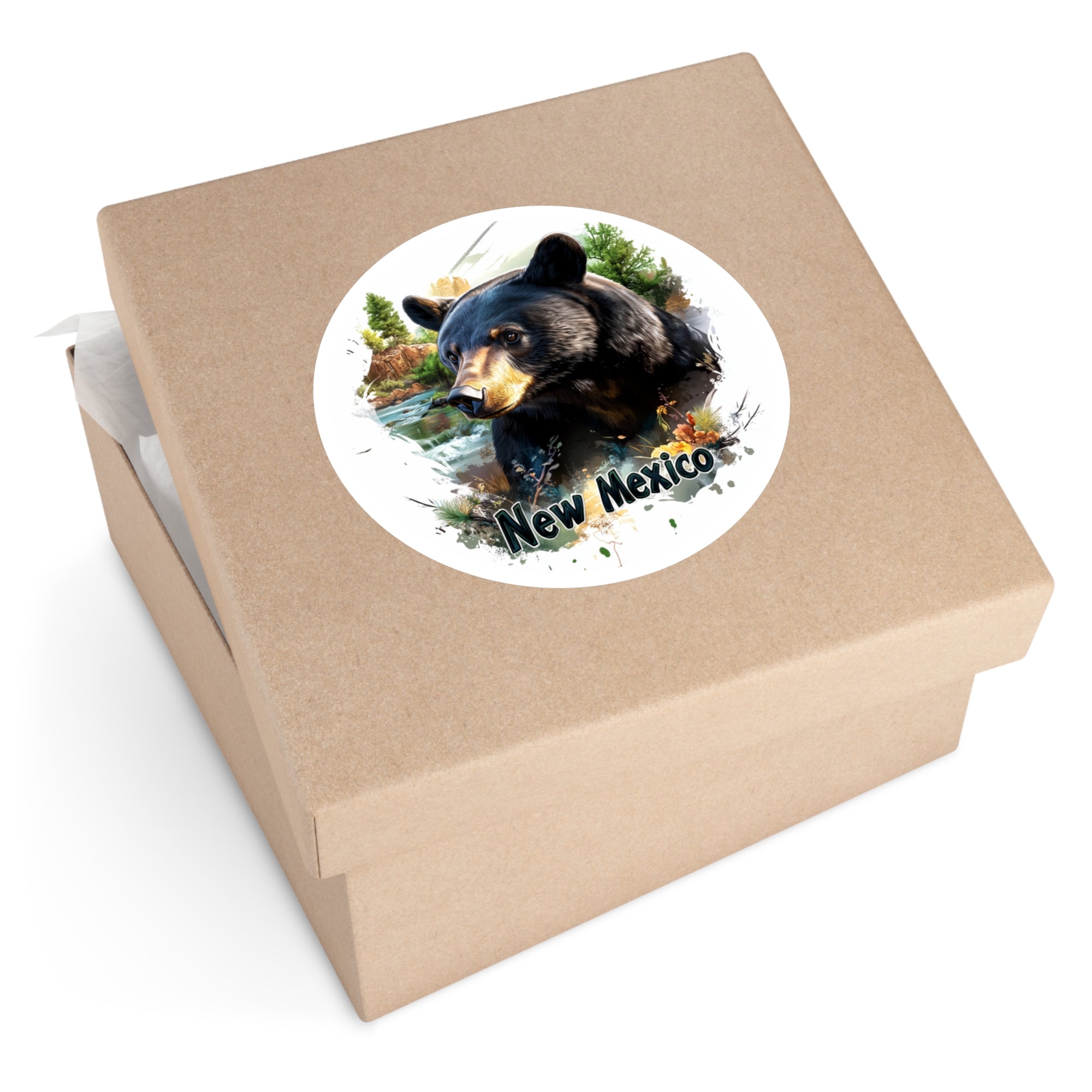 New Mexico Black Bear, Scenic River Sticker, State Animal Art, Nature Scene