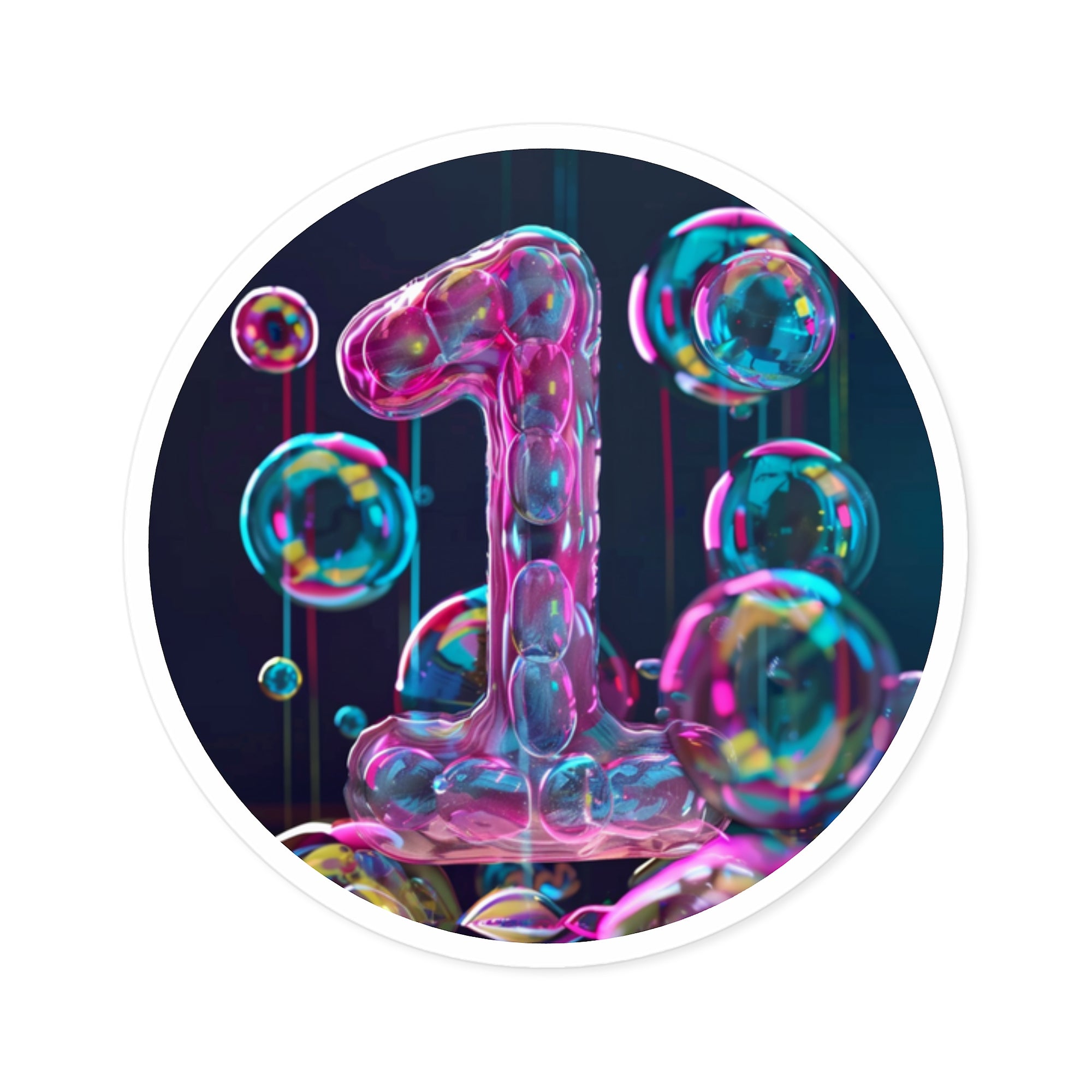 number one bubble sticker, playful abstract art, laptop decor, celebration gift