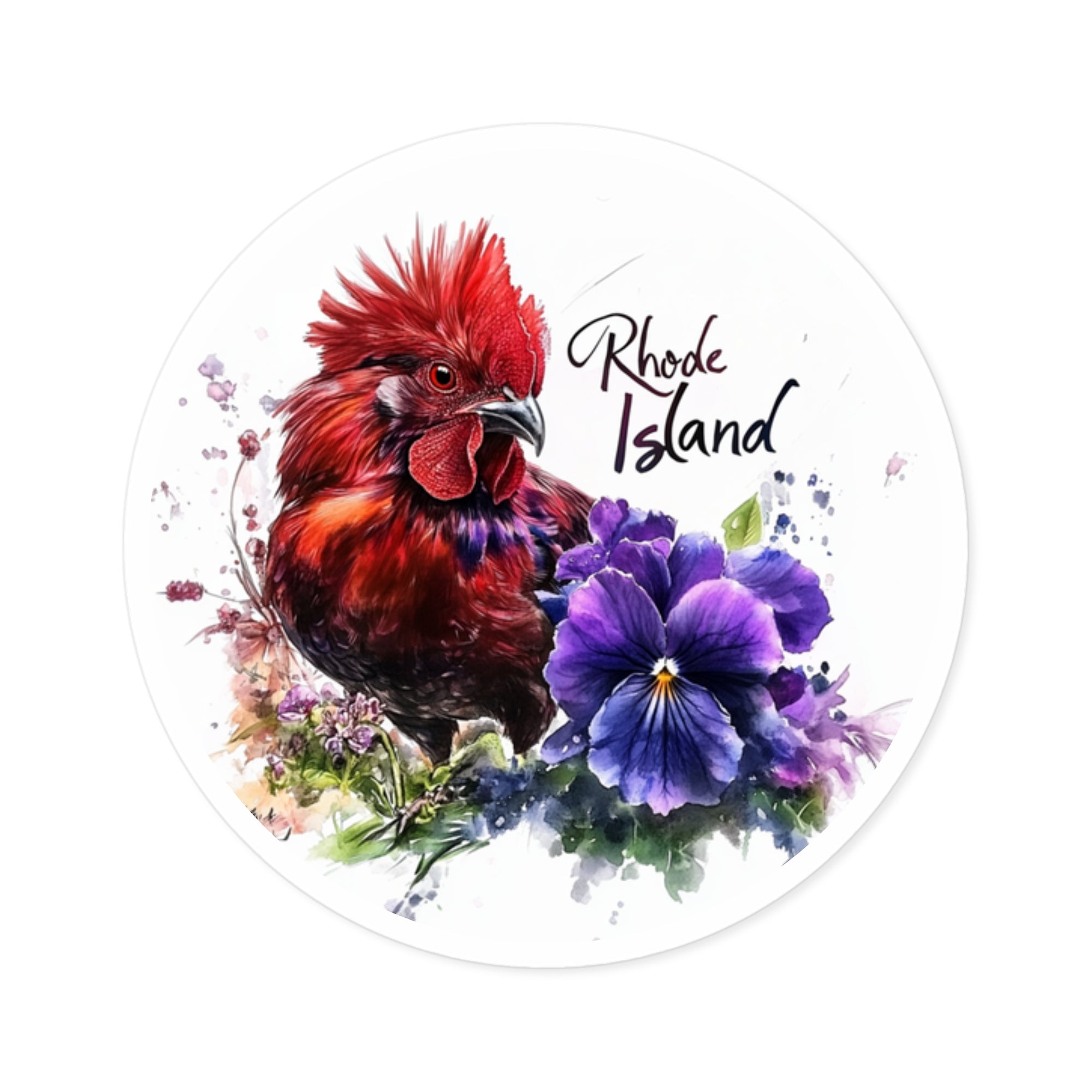 Rhode Island State Sticker, Rhode Island Red and Violet Design, Nature Art