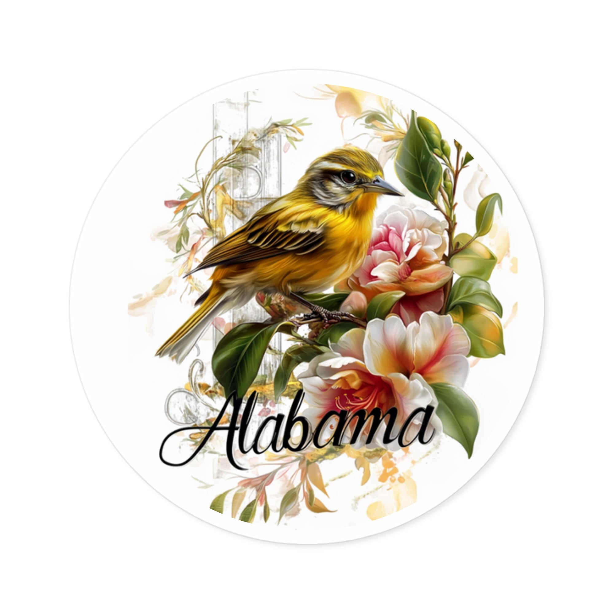Alabama Bird & Flower, State Design Sticker, Nature Art, Floral Gift