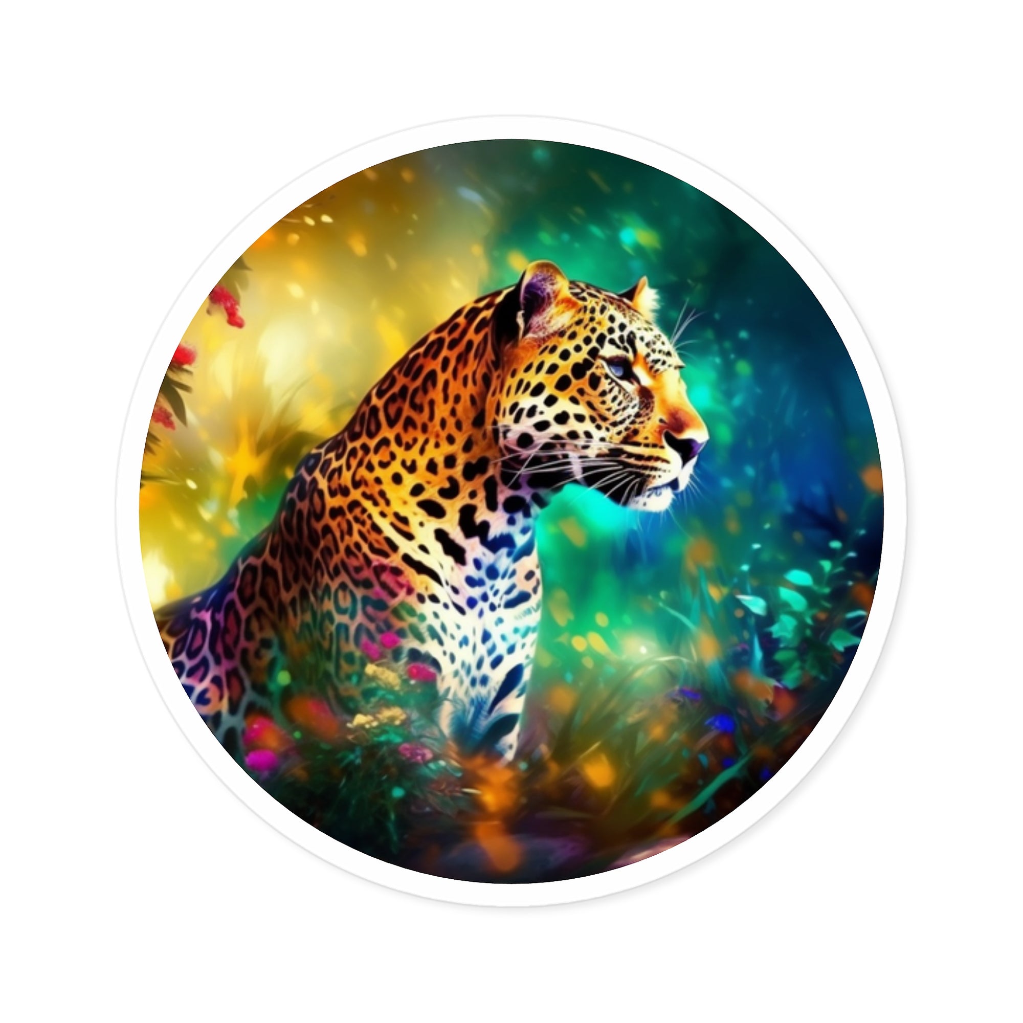 leopard nature sticker, vibrant wildlife art, laptop decor, animal lover gift