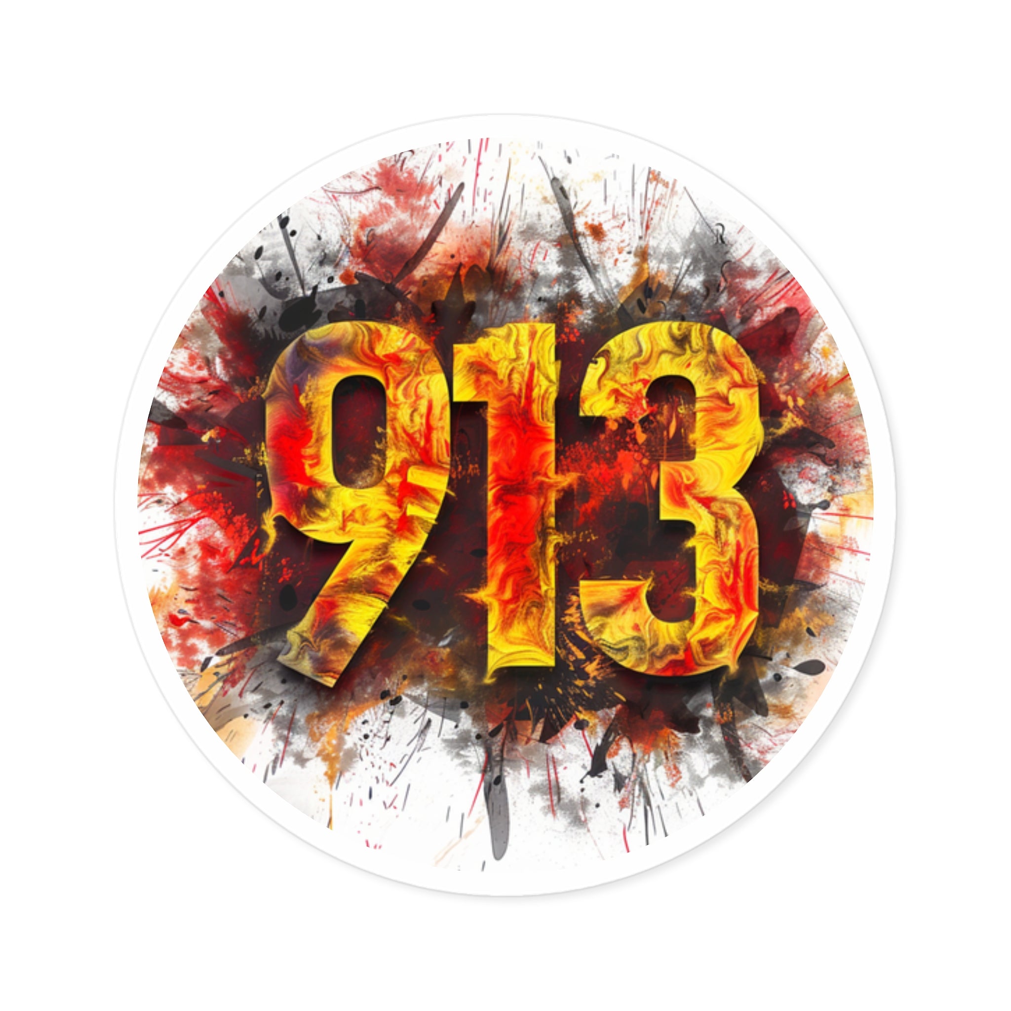 913 Kansas City Sticker, Bold Number Art, Red and Yellow Design, Local Pride Gift