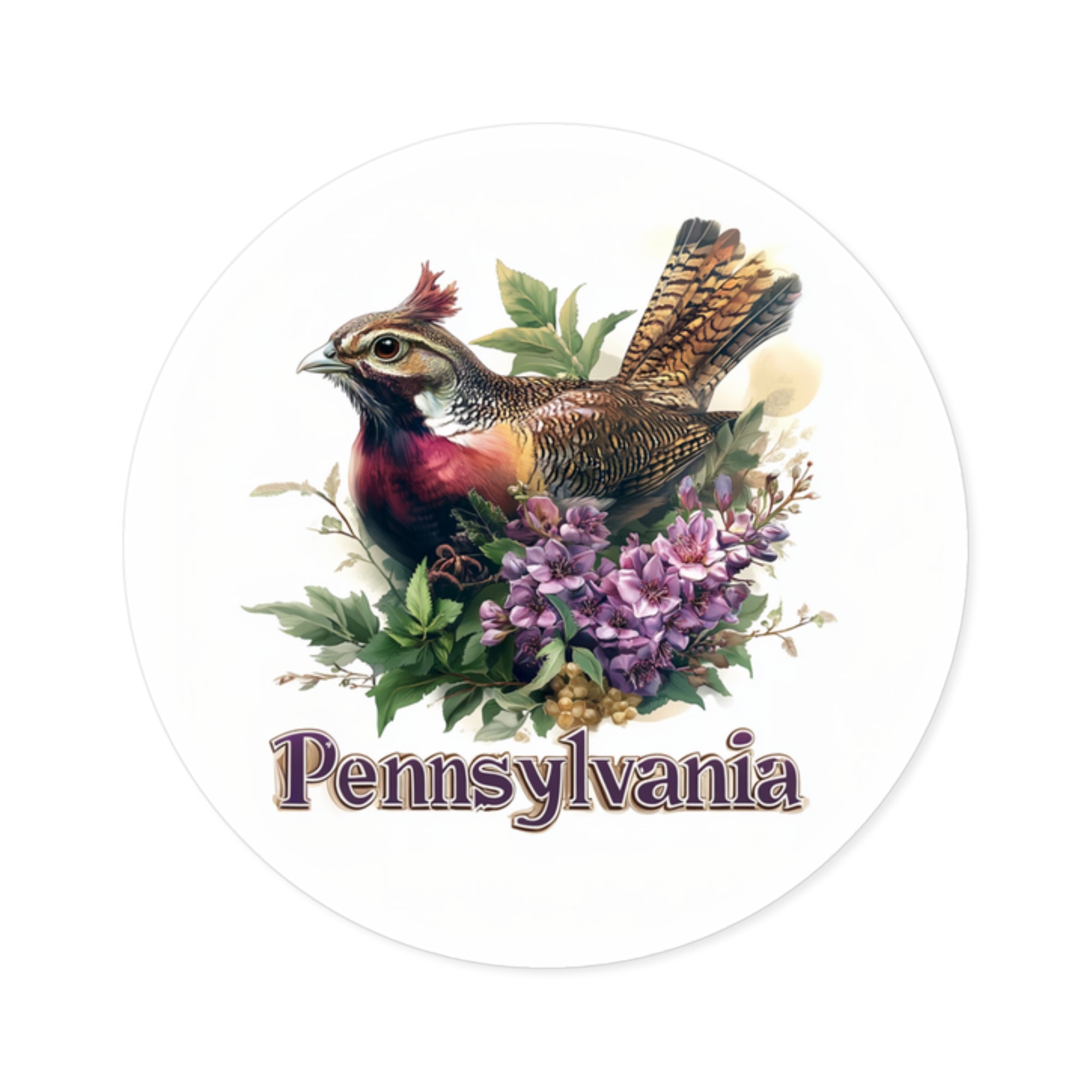 Pennsylvania Grouse Sticker, State Bird and Flower Design, Woodland Nature Art