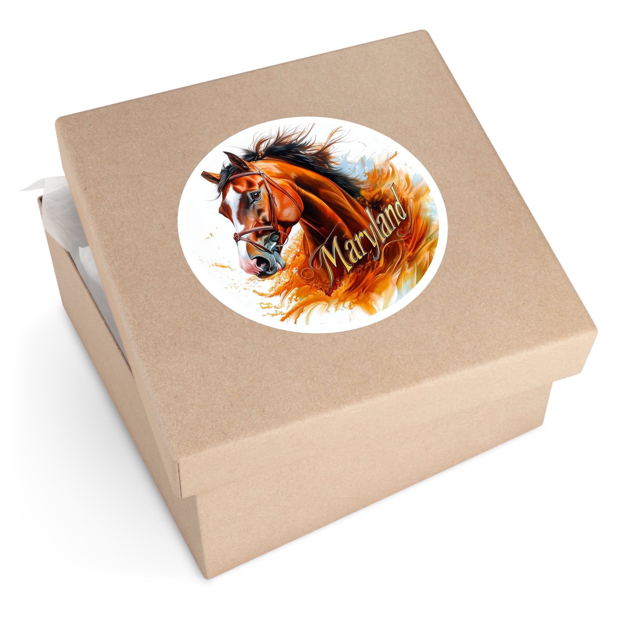 Maryland Horse Sticker, State Design, Equestrian Art, Fiery Style