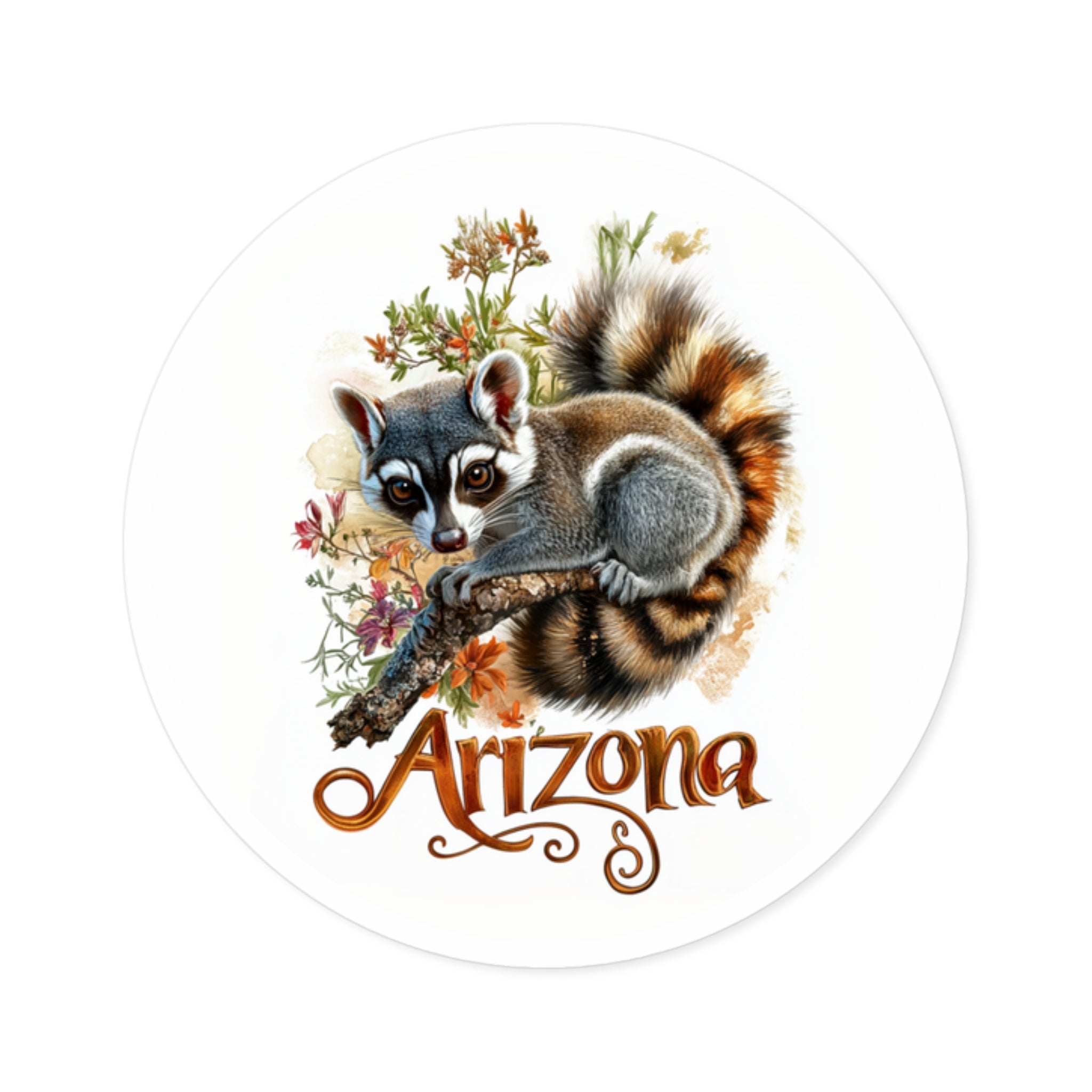 Arizona Ringtail, Floral Desert Sticker, Laptop or Journal, State Wildlife Design