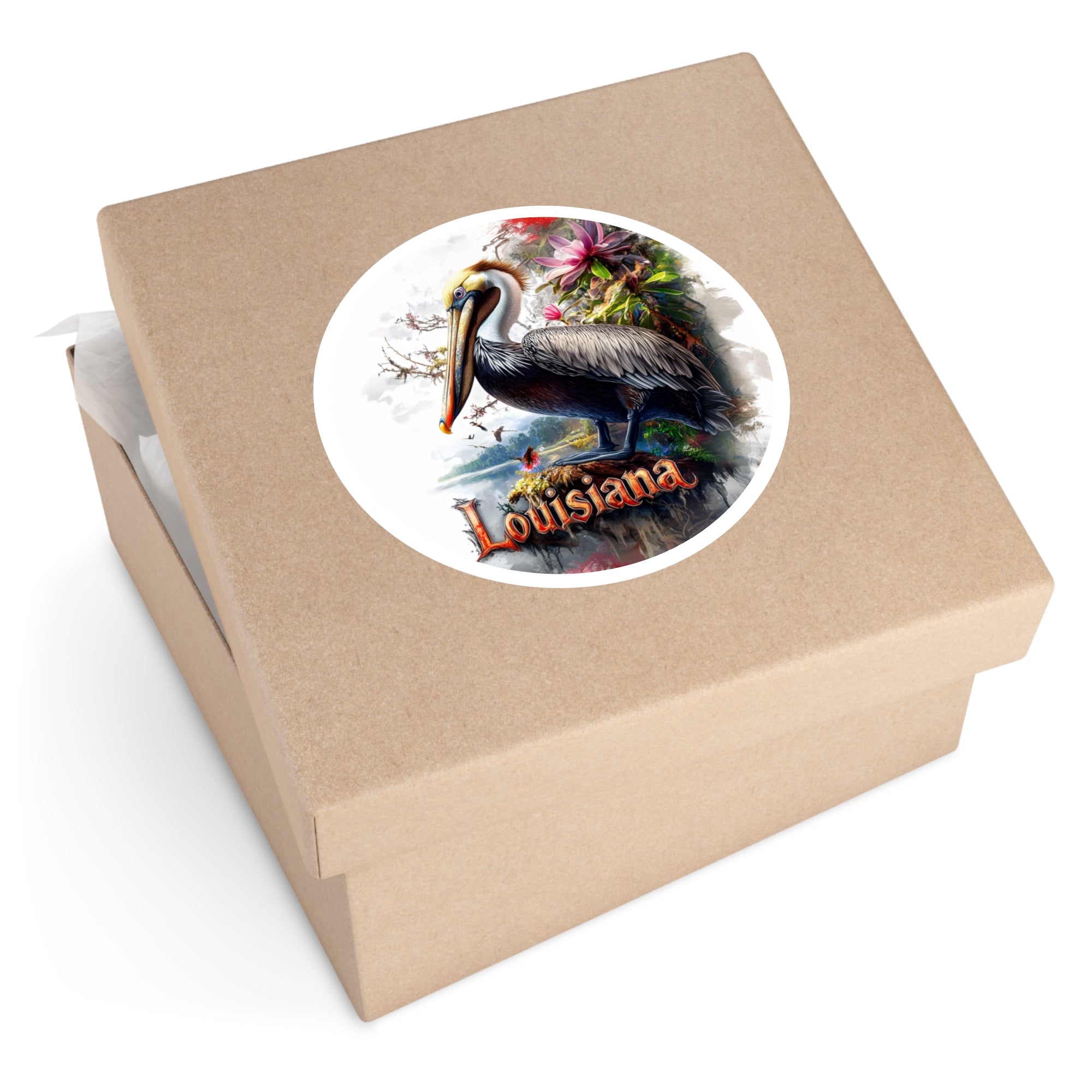 Louisiana Pelican, Magnolia Flower Sticker, Laptop or Journal, State Bird Art