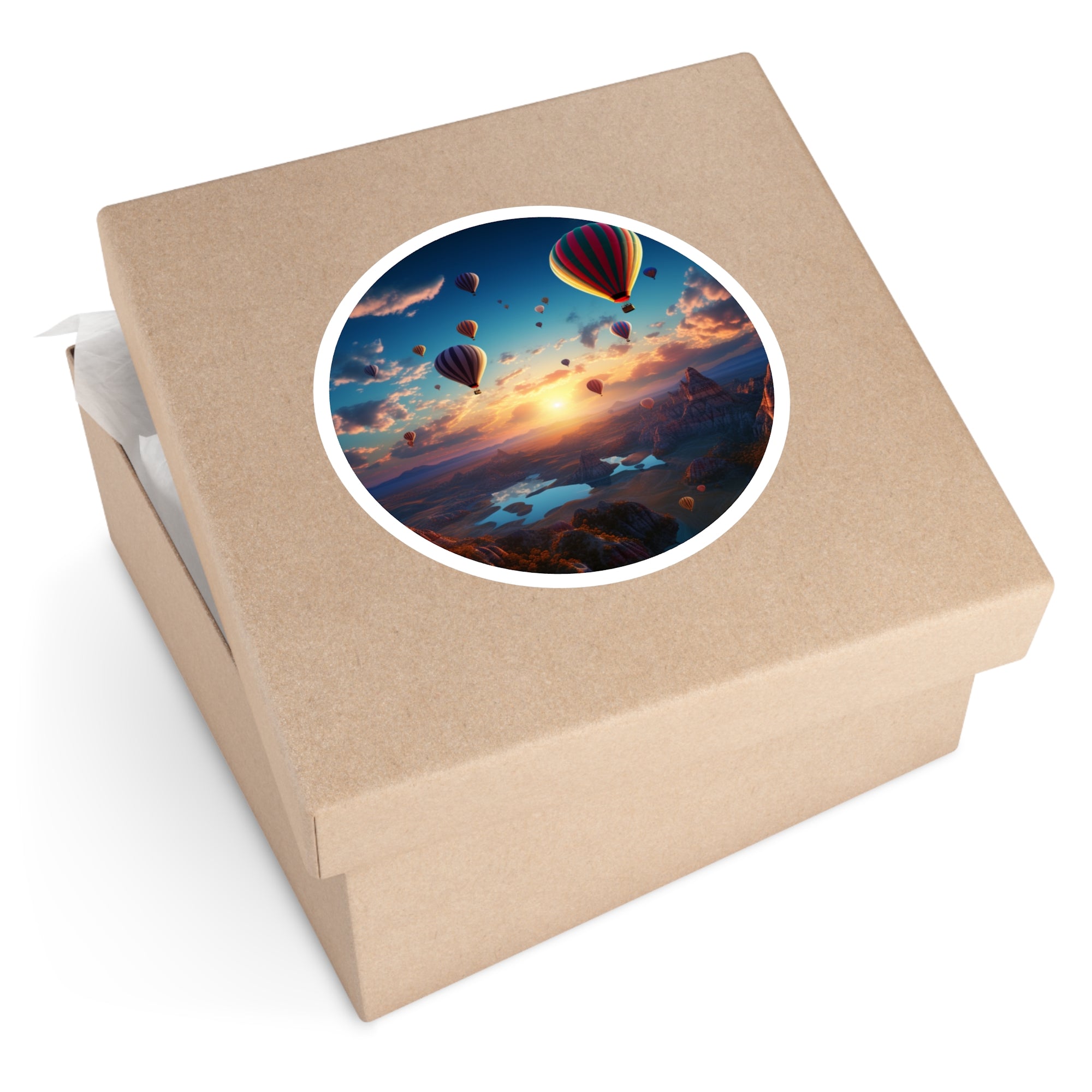 Hot Air Balloons at Sunset, Scenic Art Sticker, Travel Theme, Sky Decor