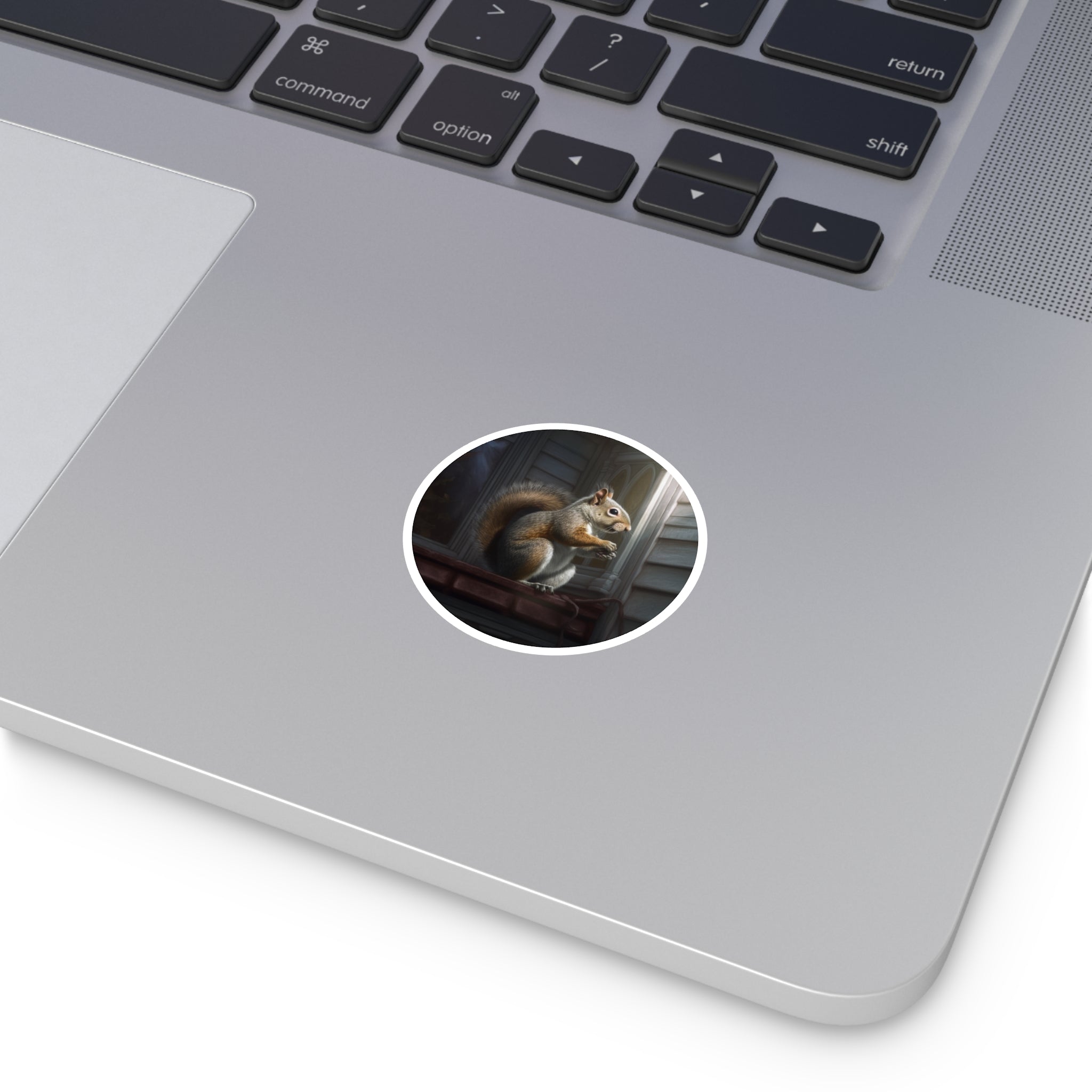 Squirrel Sticker, Realistic Animal Design, Mischievous Scene, Woodland Art