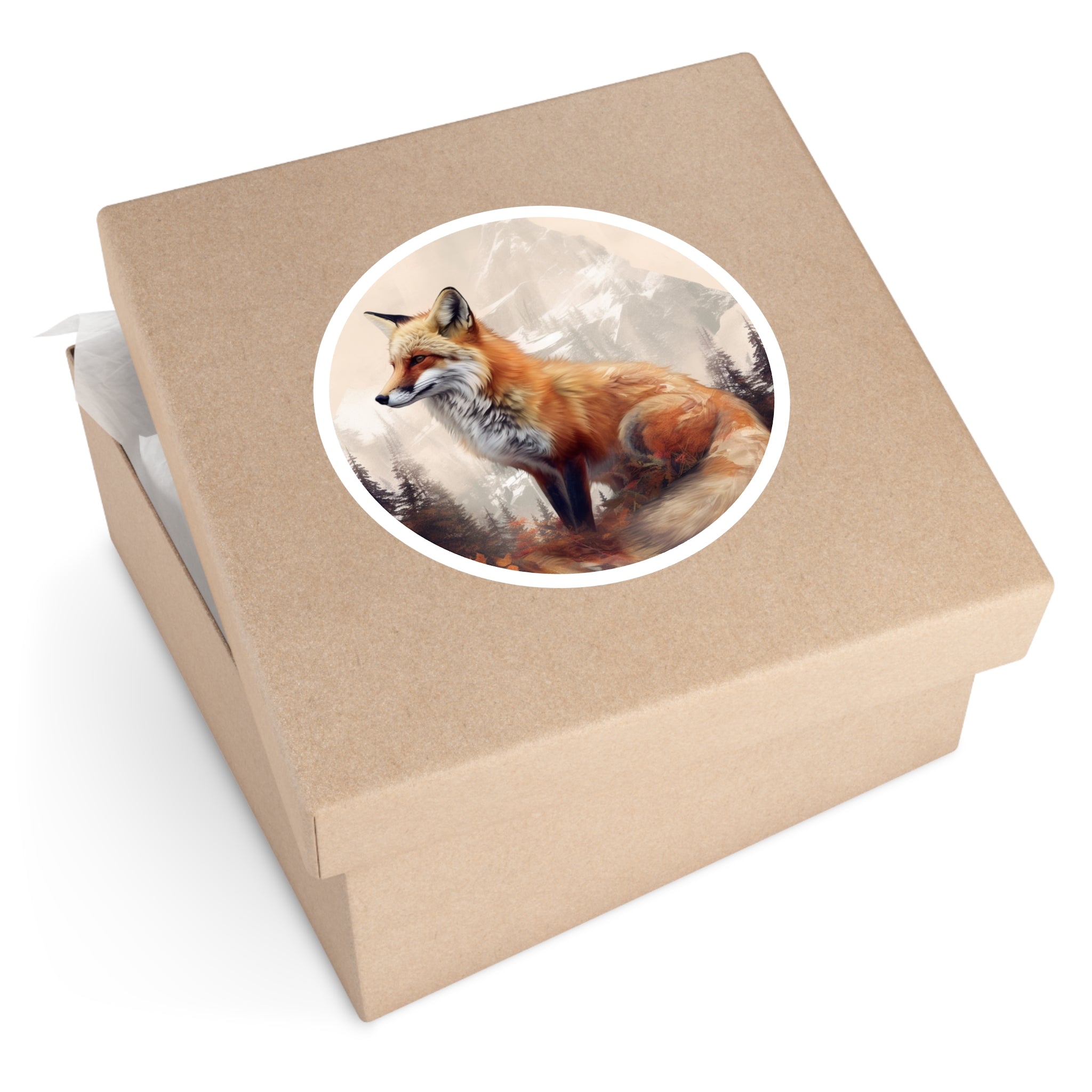 Mountain Fox, Nature Art Sticker, Tranquil Wildlife Design, Scenic Vibe