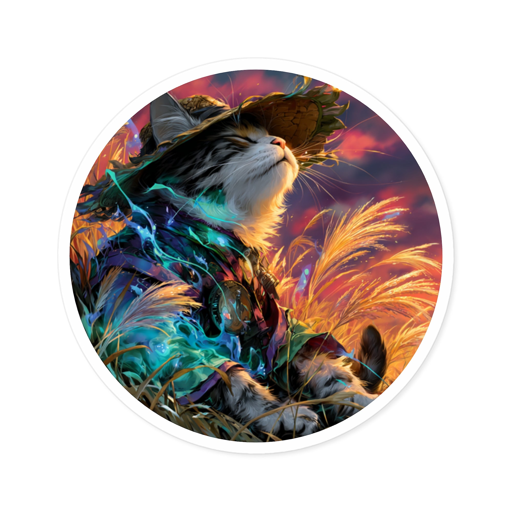 Field Cat, Artistic Sticker, Nature Decor, Relaxed Gift