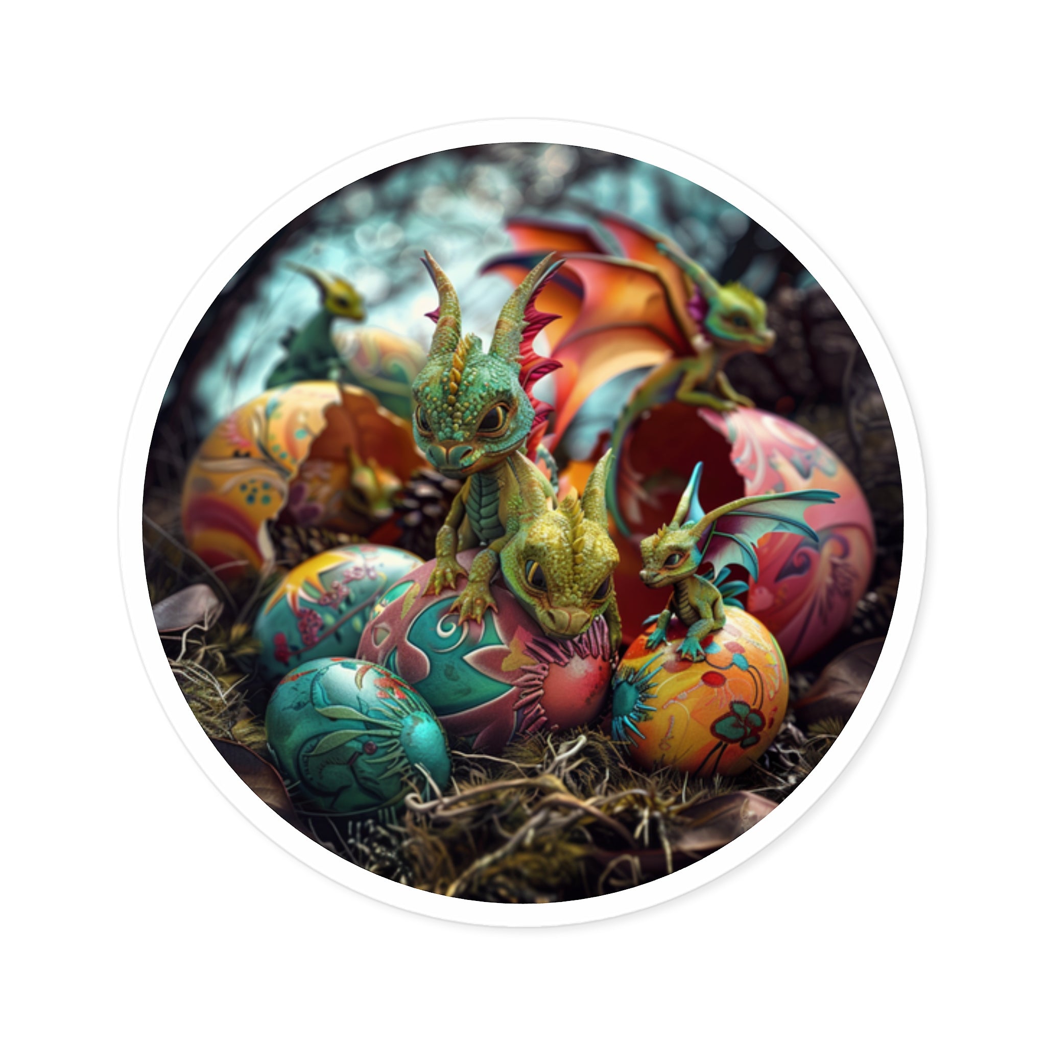 Baby Dragons, Fantasy Nest Sticker, Mythical Art, Whimsical Creature Design