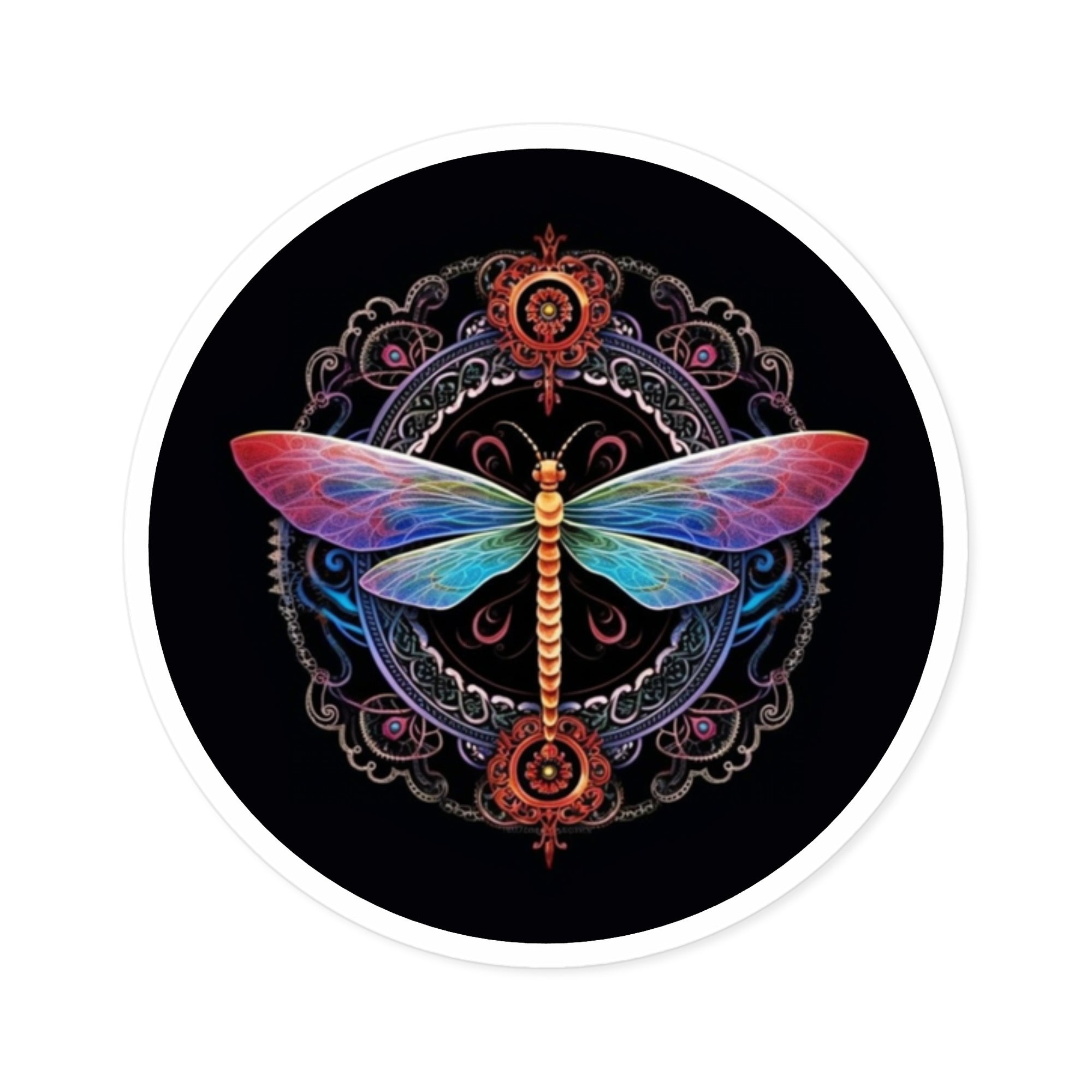 Rainbow Dragonfly Sticker, Mandala Tattoo Design, Spiritual Art, Vibrant Balance