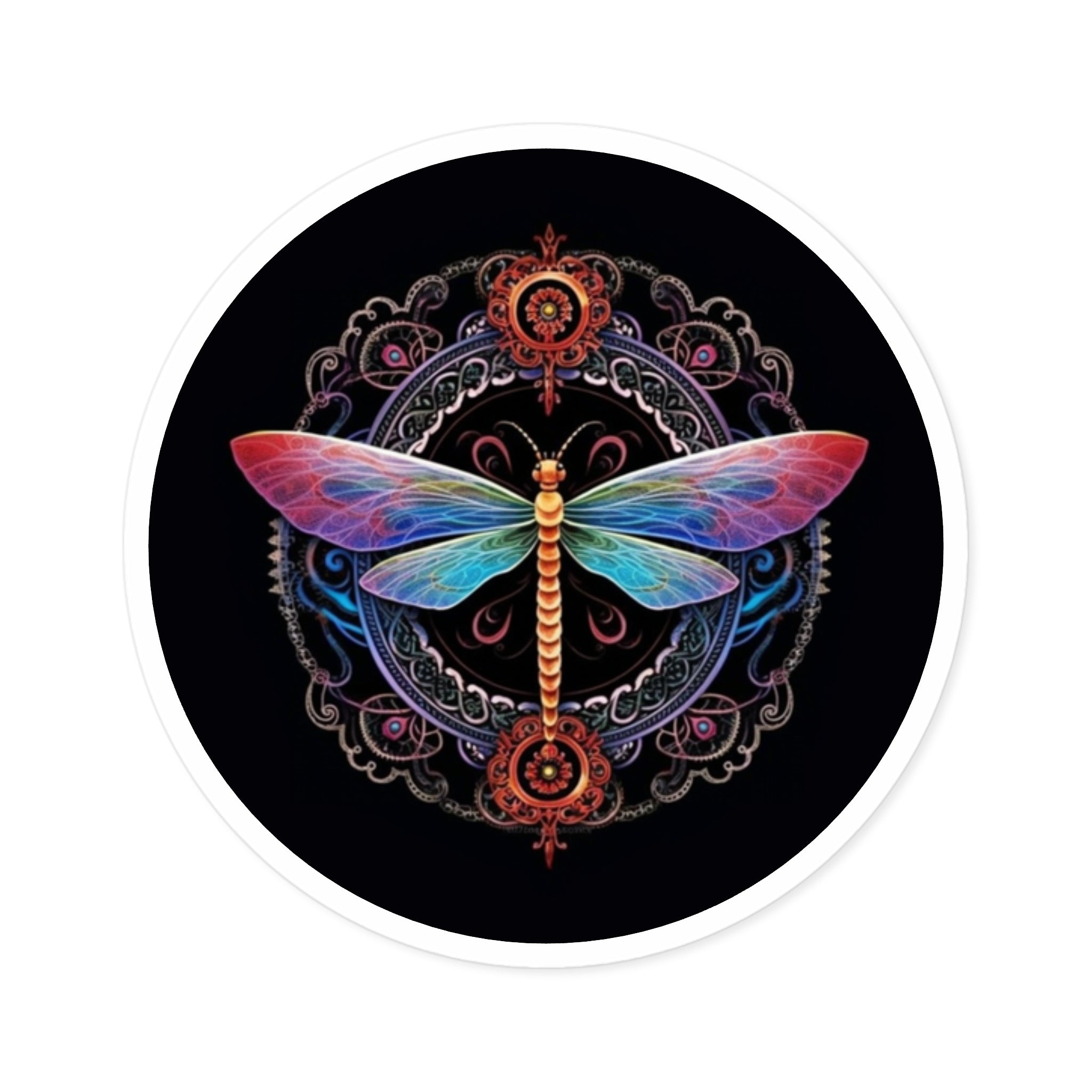 Rainbow Dragonfly Sticker, Mandala Tattoo Design, Spiritual Art, Vibrant Balance