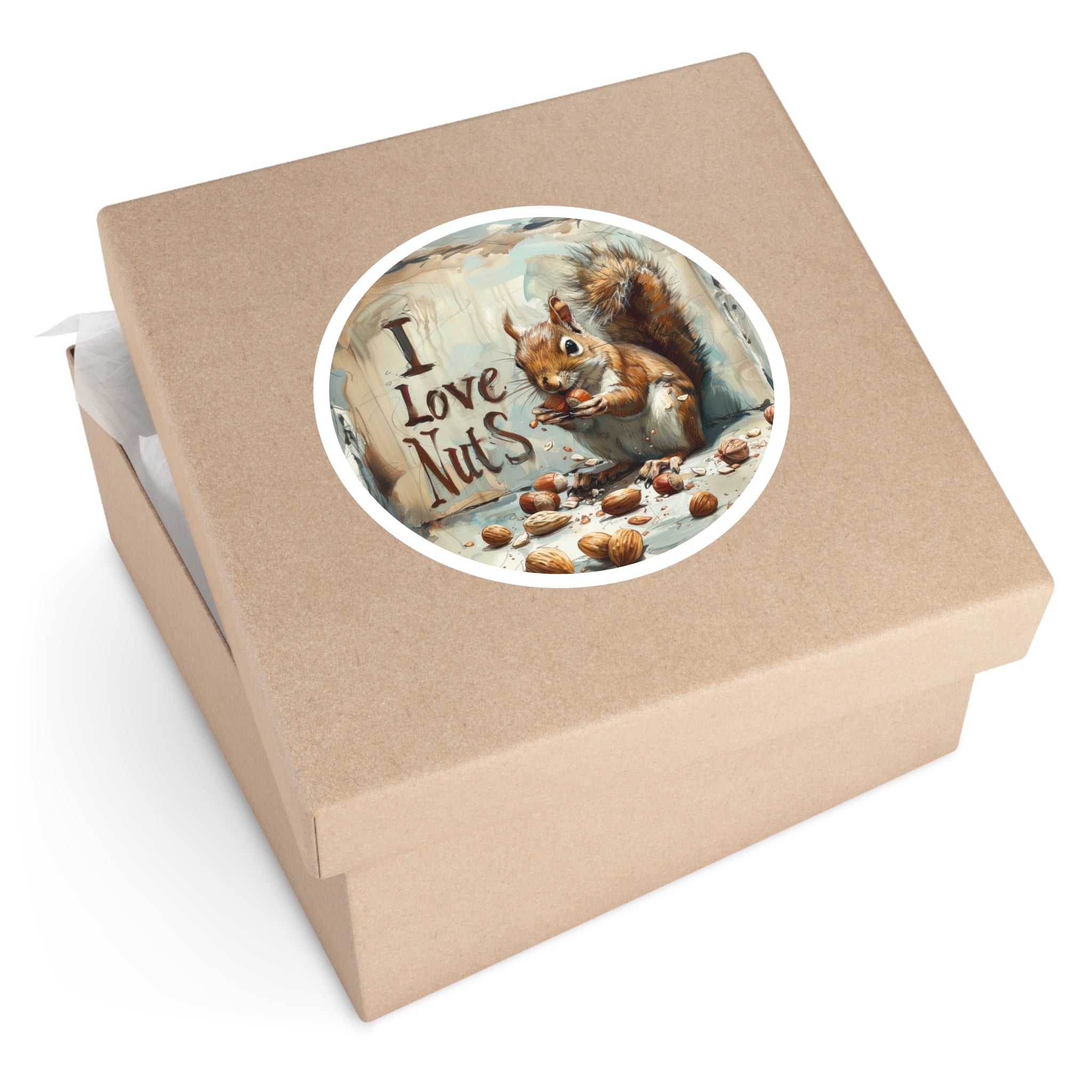 I Love Nuts Sticker, Squirrel Art Design, Funny Animal Quote, Cute Gift