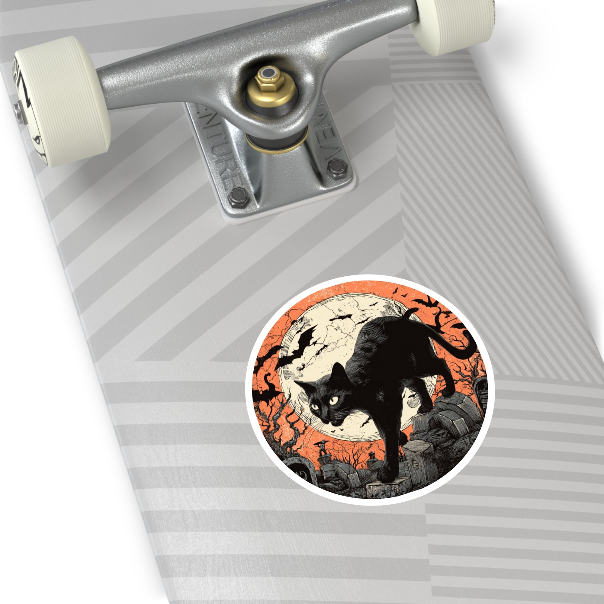 Black Cat Halloween Sticker, Full Moon Scene, Spooky Season Art