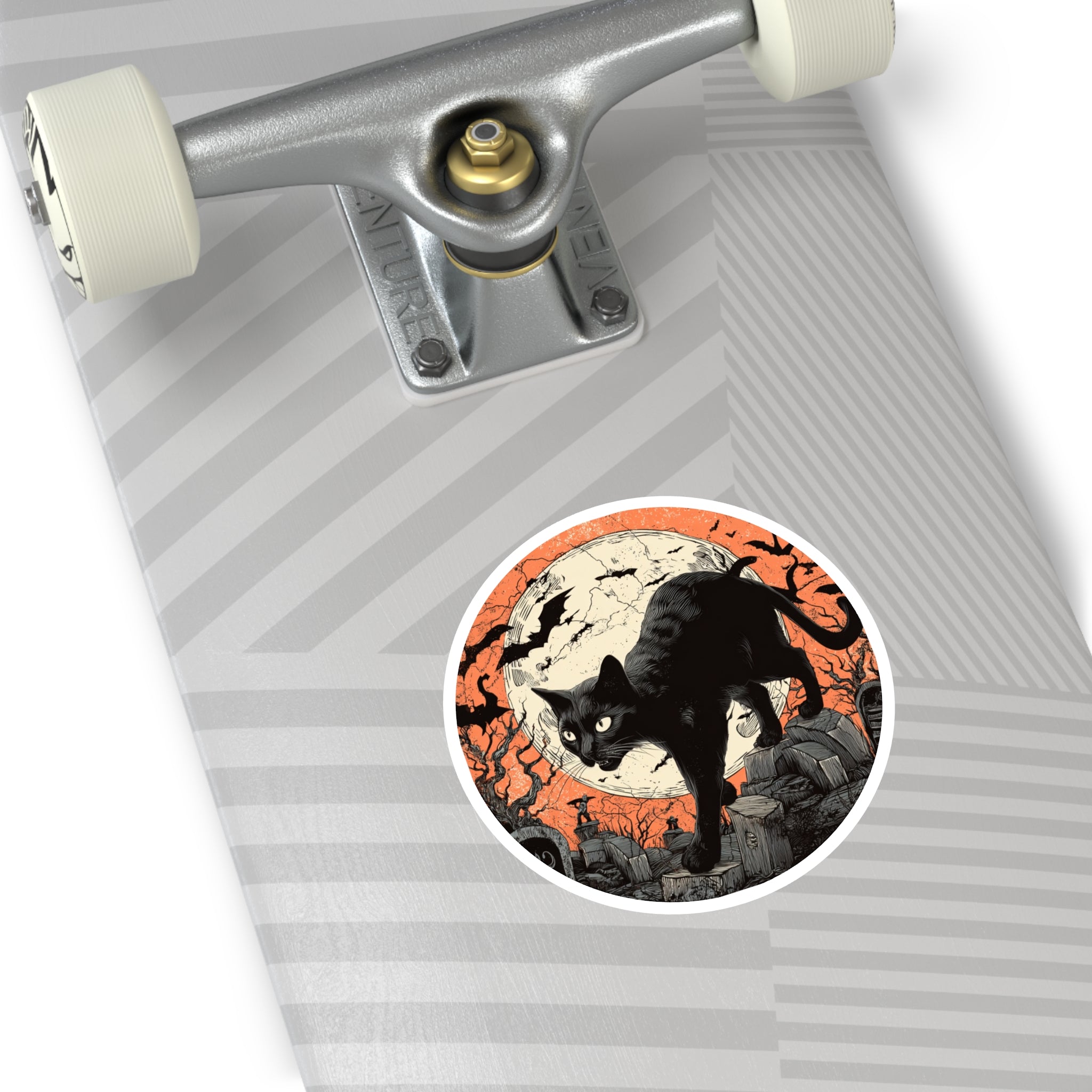 Black Cat Halloween Sticker, Full Moon Scene, Spooky Season Art