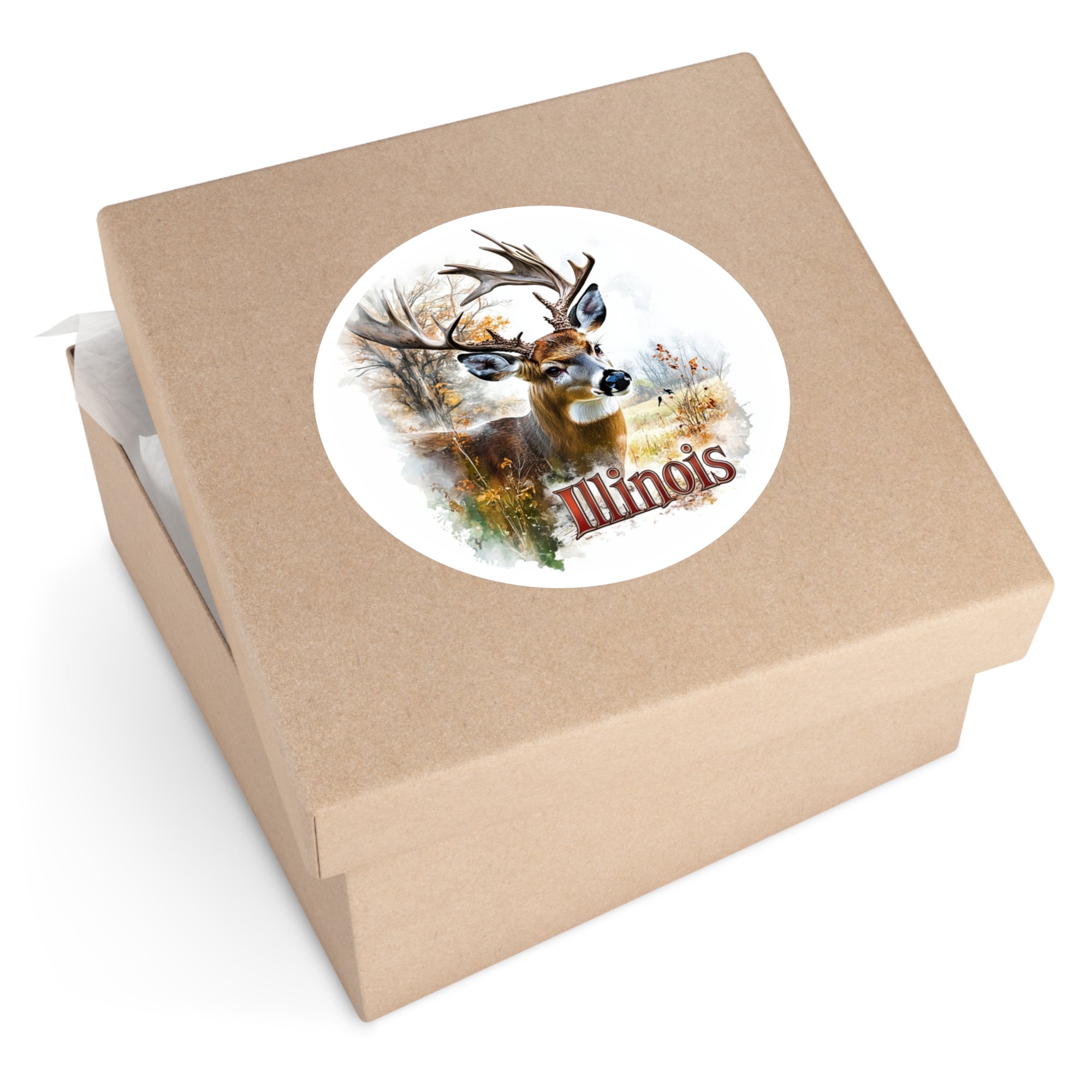 Illinois Buck Sticker, State Deer Design, Autumn Forest Art, Nature Wildlife Scene
