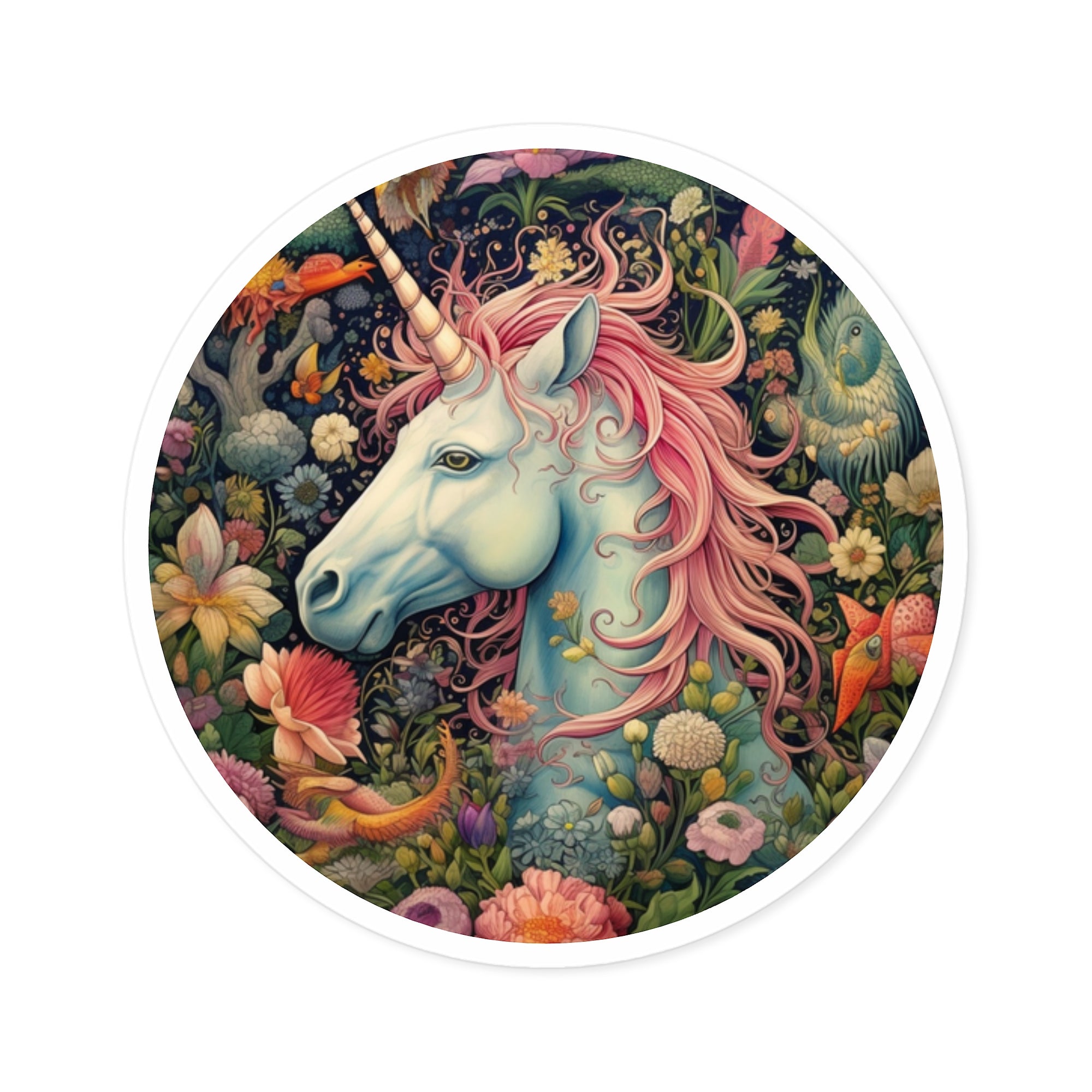 Blue Unicorn Sticker, Floral Fantasy Design, Enchanted Creature Art, Mystical Garden