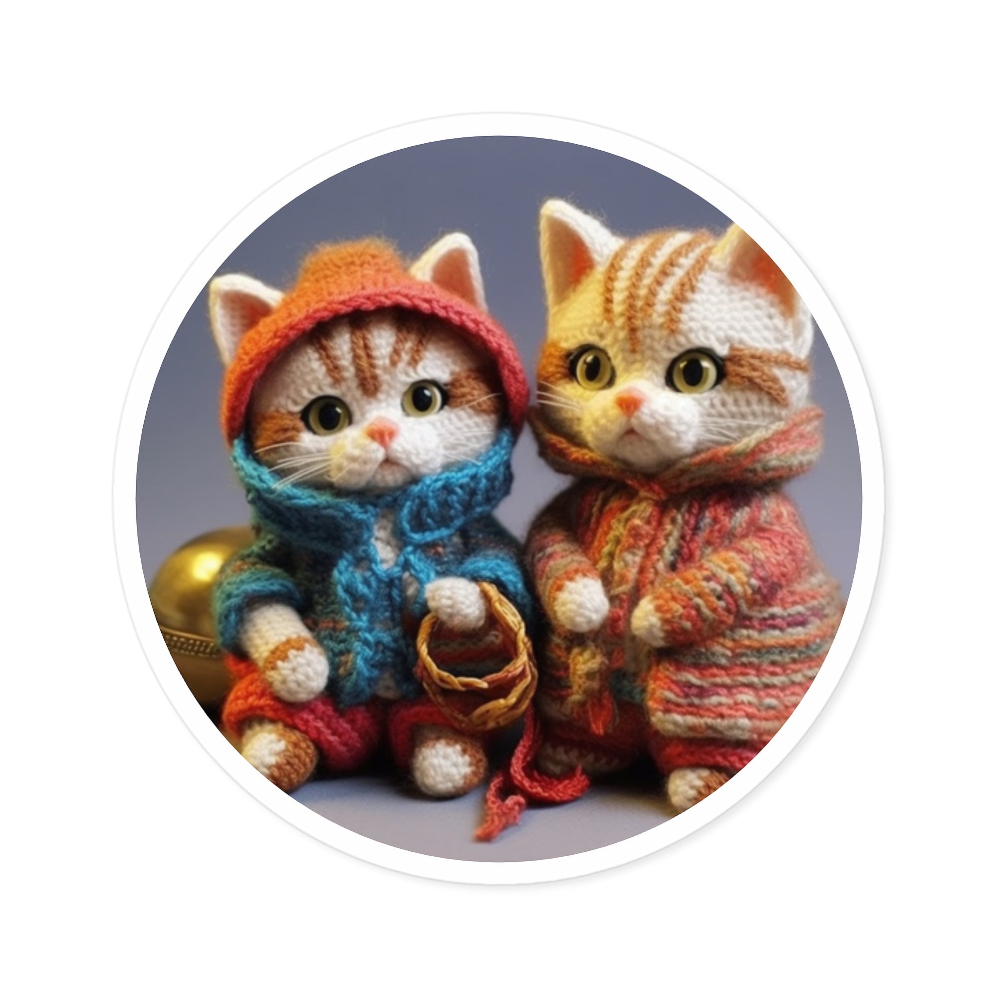 Yarn Cat Duo Sticker, Cute Knitted Art, Cozy Design, Adorable Handmade Look