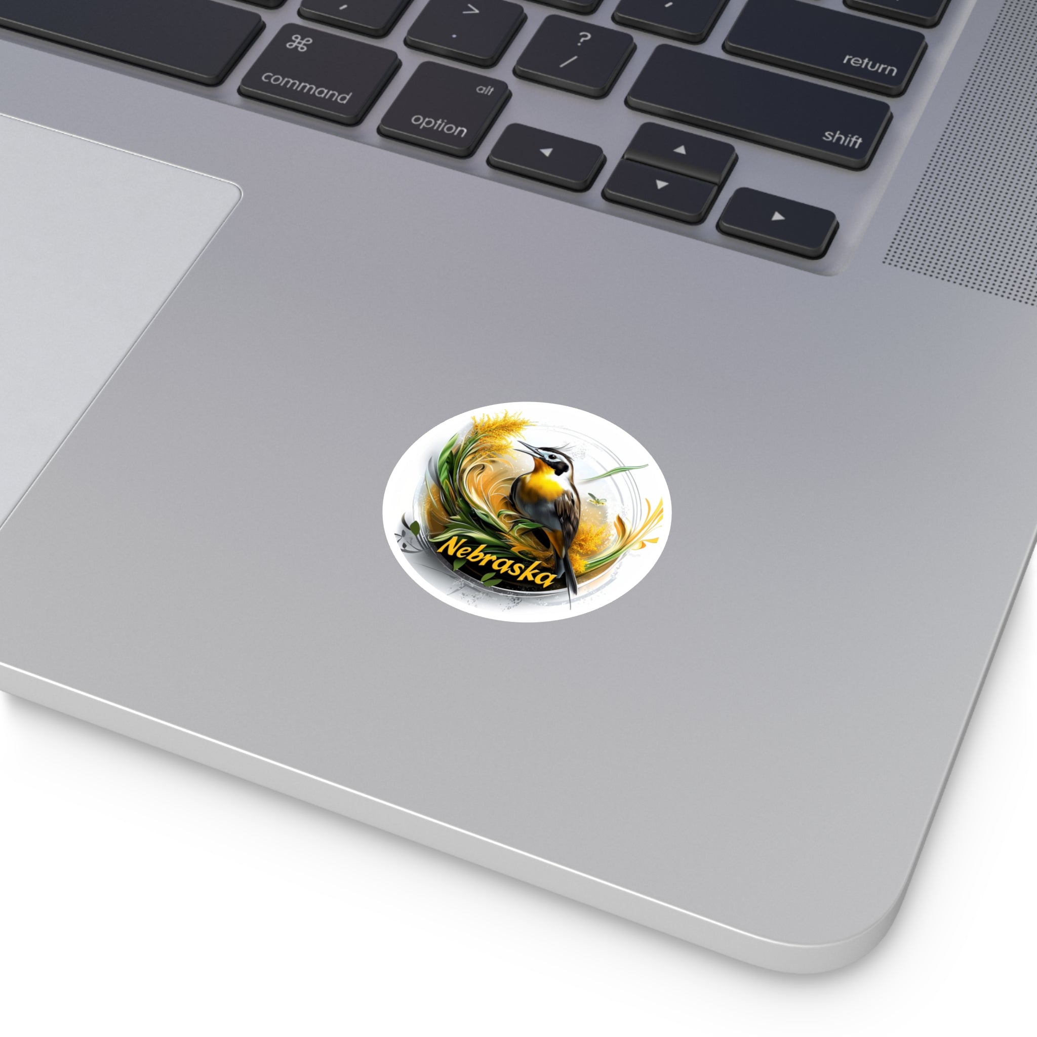 Nebraska Meadowlark Sticker, Goldenrod Flower Design, State Pride, Bird Art