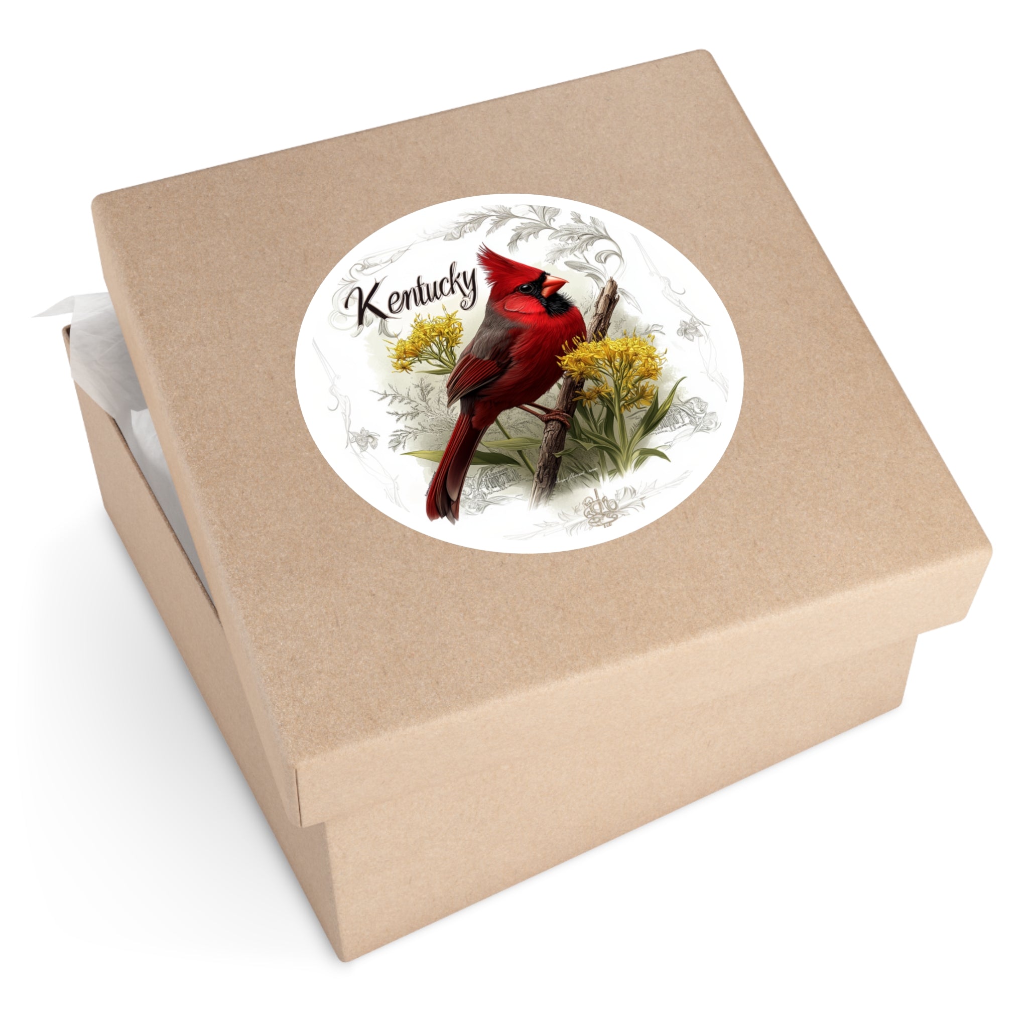 Kentucky Cardinal, Goldenrod Flower Sticker, State Pride Art, Nature Design