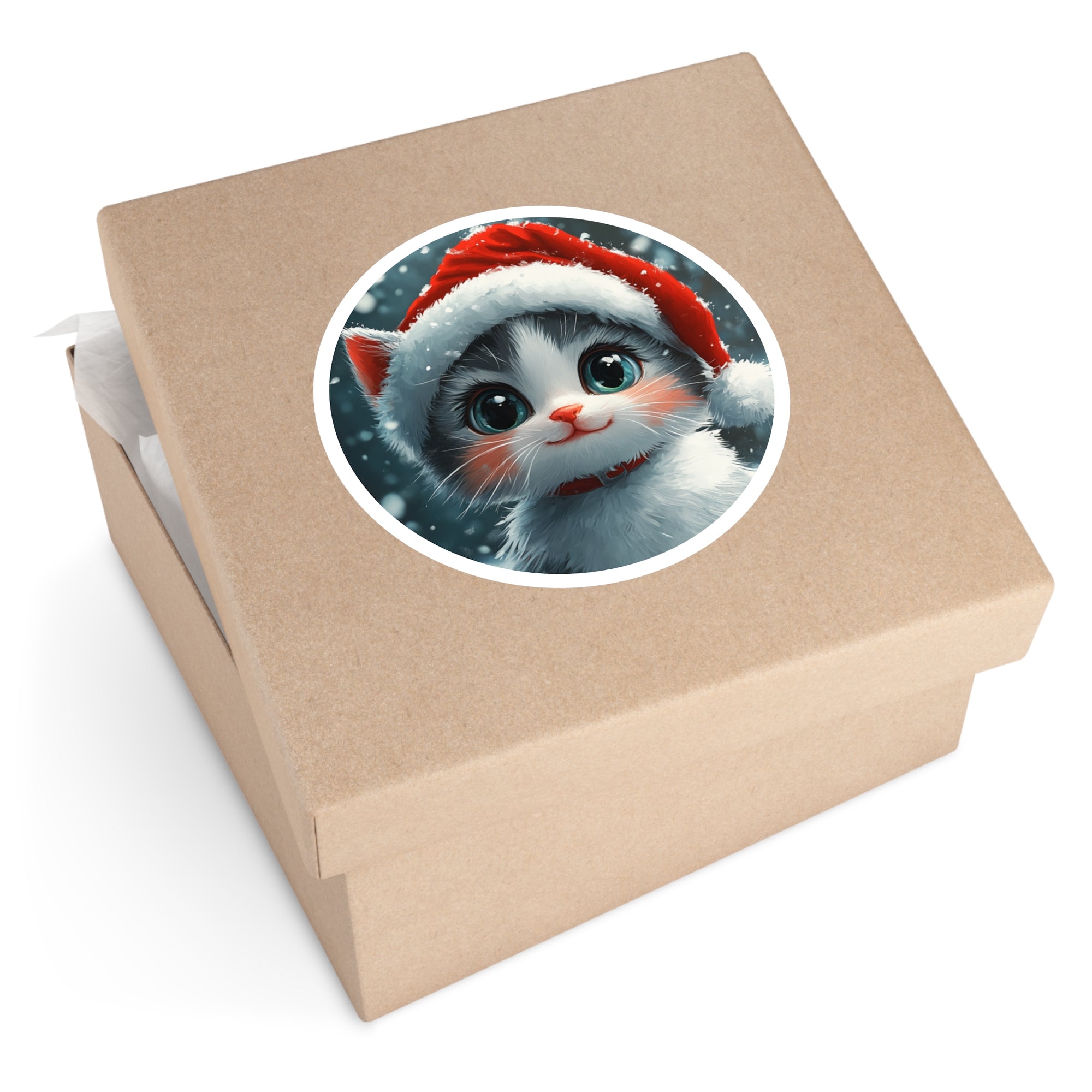 Cute Holiday Kitten Sticker, Christmas Cat Art, Festive Winter Design, Adorable Gift