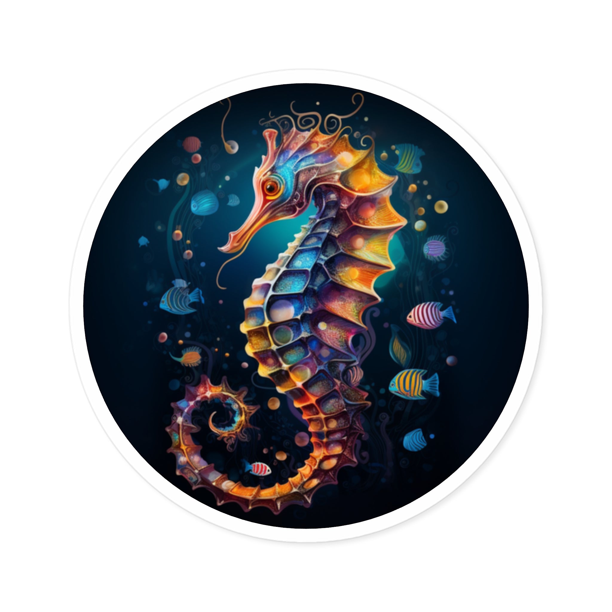 Prismatic Seahorse Sticker, Ocean Art, Colorful Marine Design, Underwater Gift