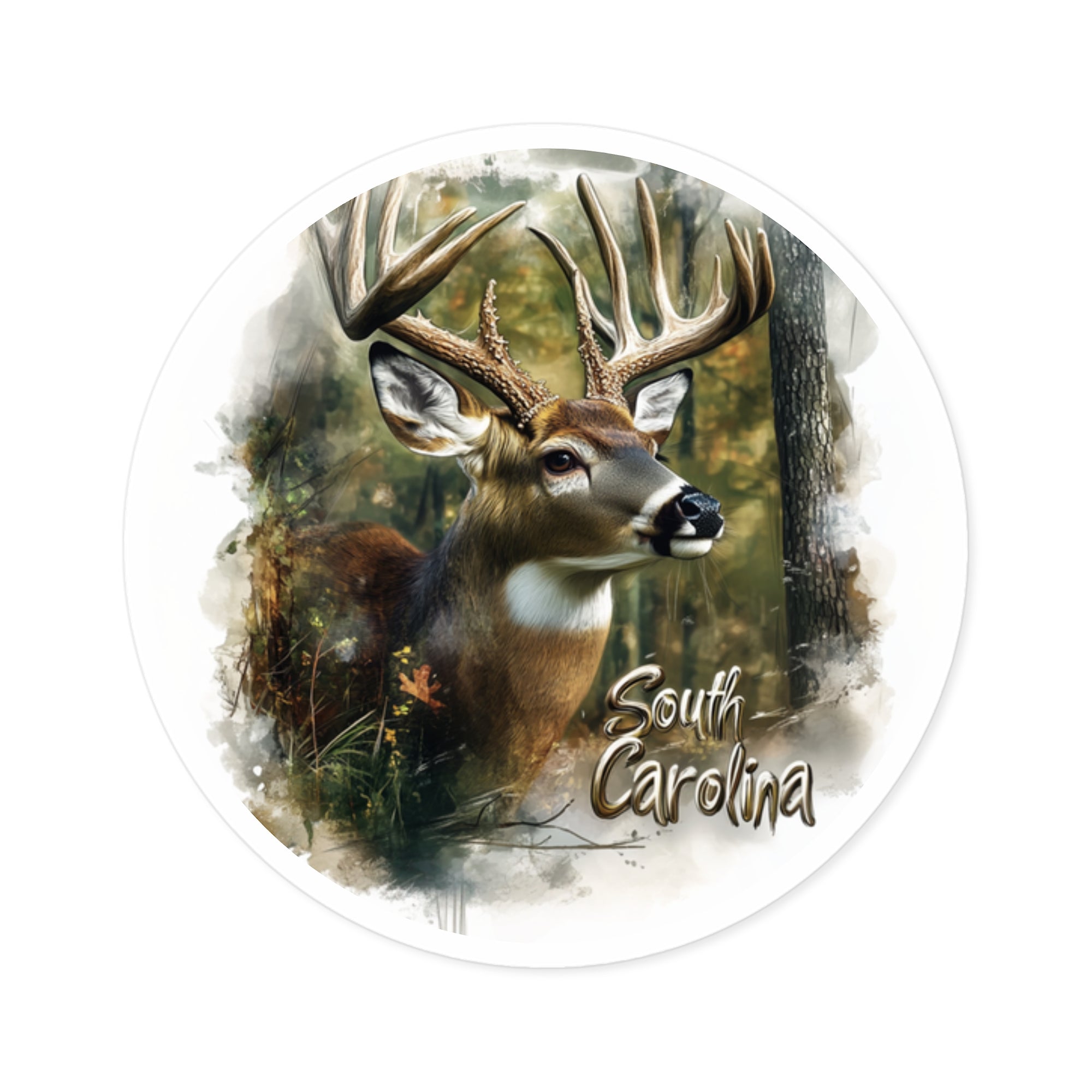 South Carolina Deer Sticker, State Wildlife Design, Woodland Nature Art, Rustic Outdoors