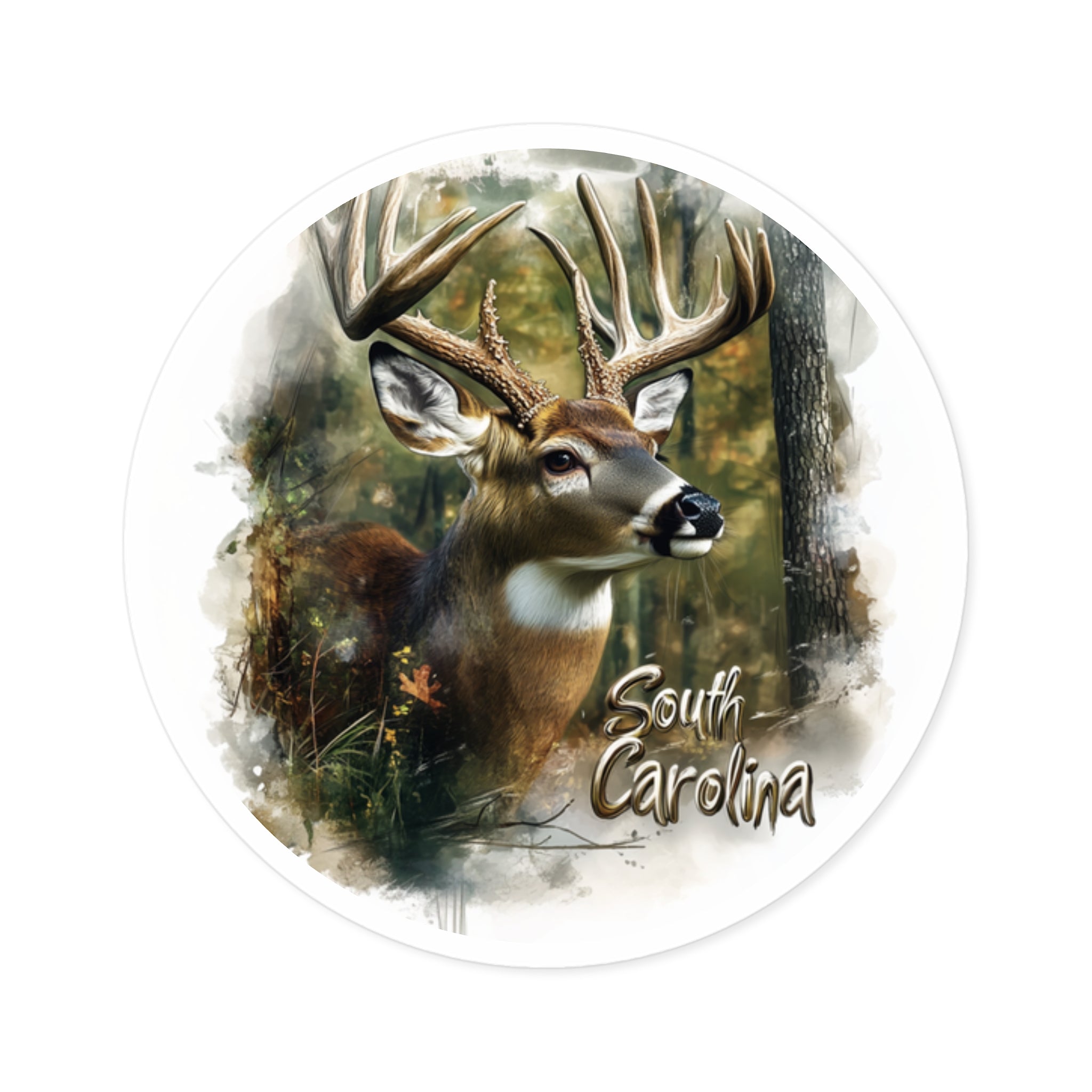 South Carolina Deer Sticker, State Wildlife Design, Woodland Nature Art, Rustic Outdoors