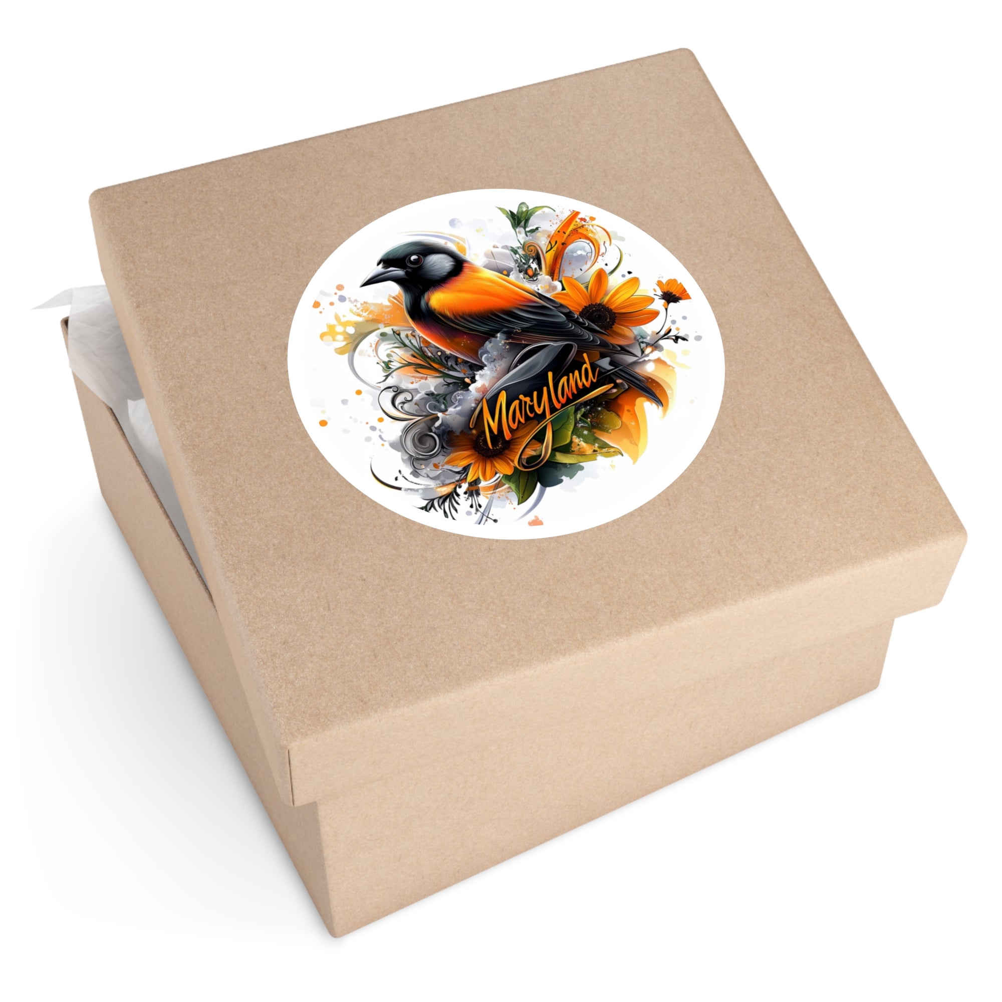 Maryland Oriole, Floral Bird Sticker, Laptop or Journal, State Flower Design