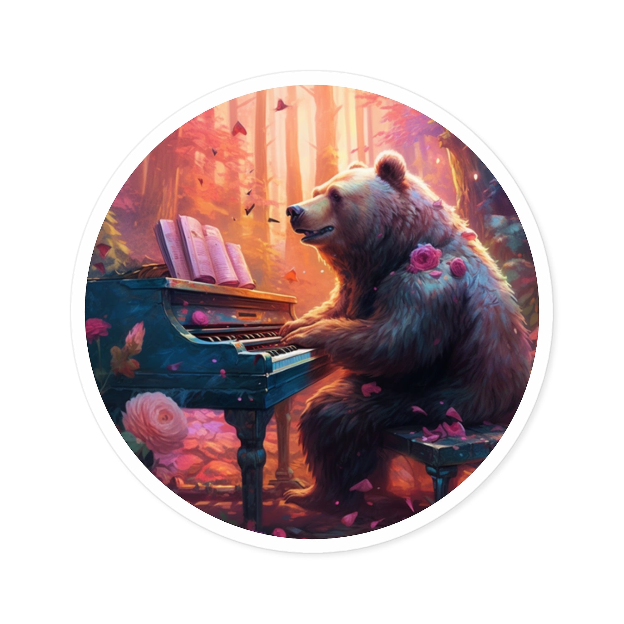Bear Playing Piano, Whimsical Animal Sticker, Music Lover Gift, Artistic Design