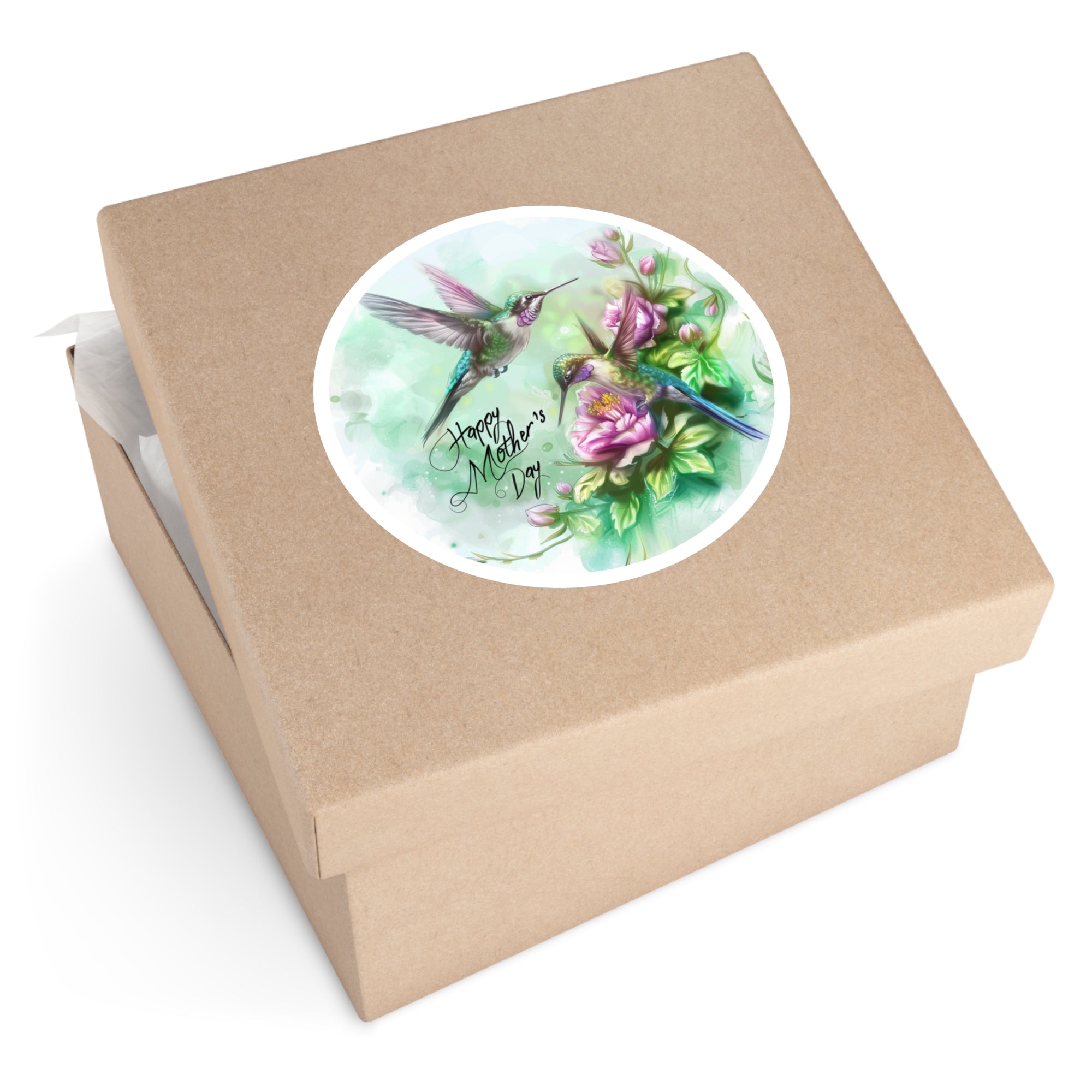 Happy Mother’s Day Sticker, Hummingbird Floral Art, Elegant Design, Nature Gift