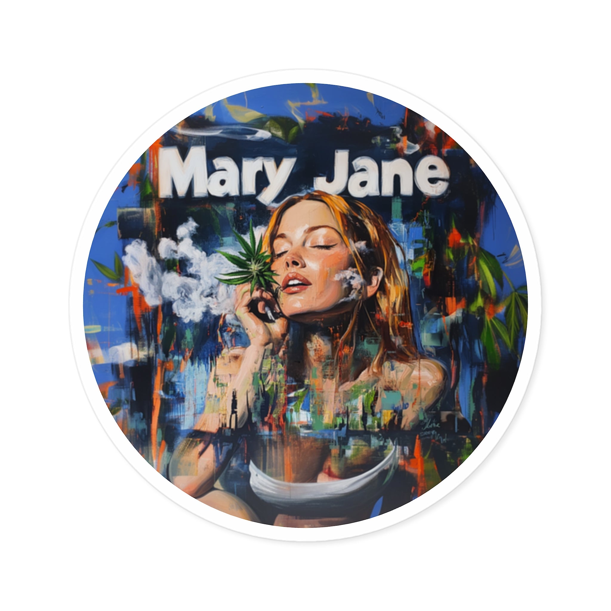 Mary Jane Sticker, Artistic Smoke Design, Modern Art Style, Urban Gift