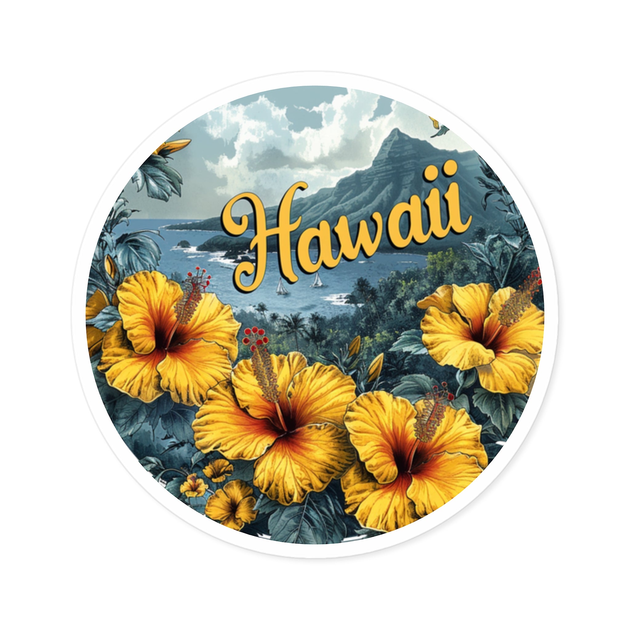 Hawaii Hibiscus, Tropical Flower Sticker, Laptop or Water Bottle, Island Vibes