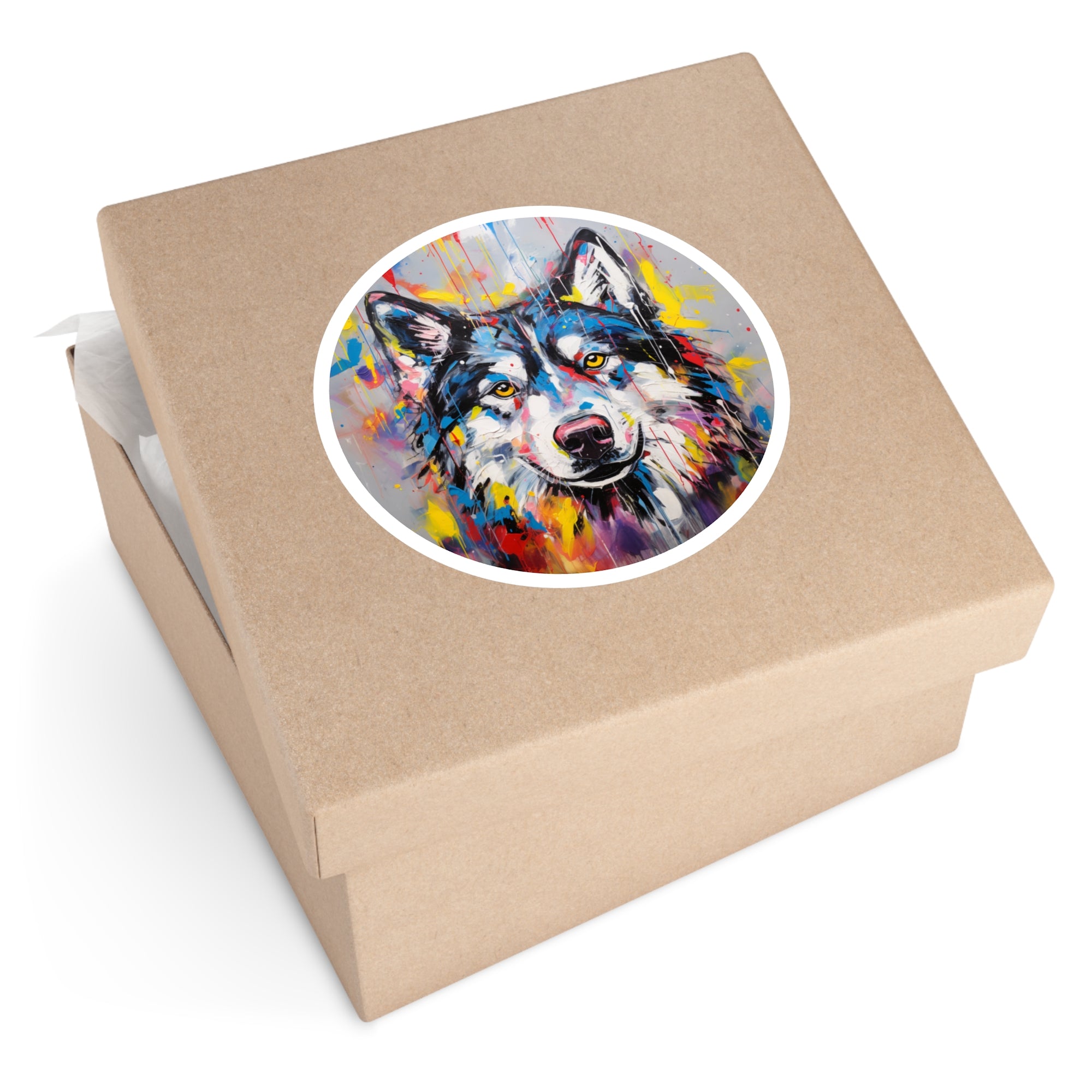 Abstract Husky Sticker, Expressionist Dog Art, Color Splash Design, Bold Gift