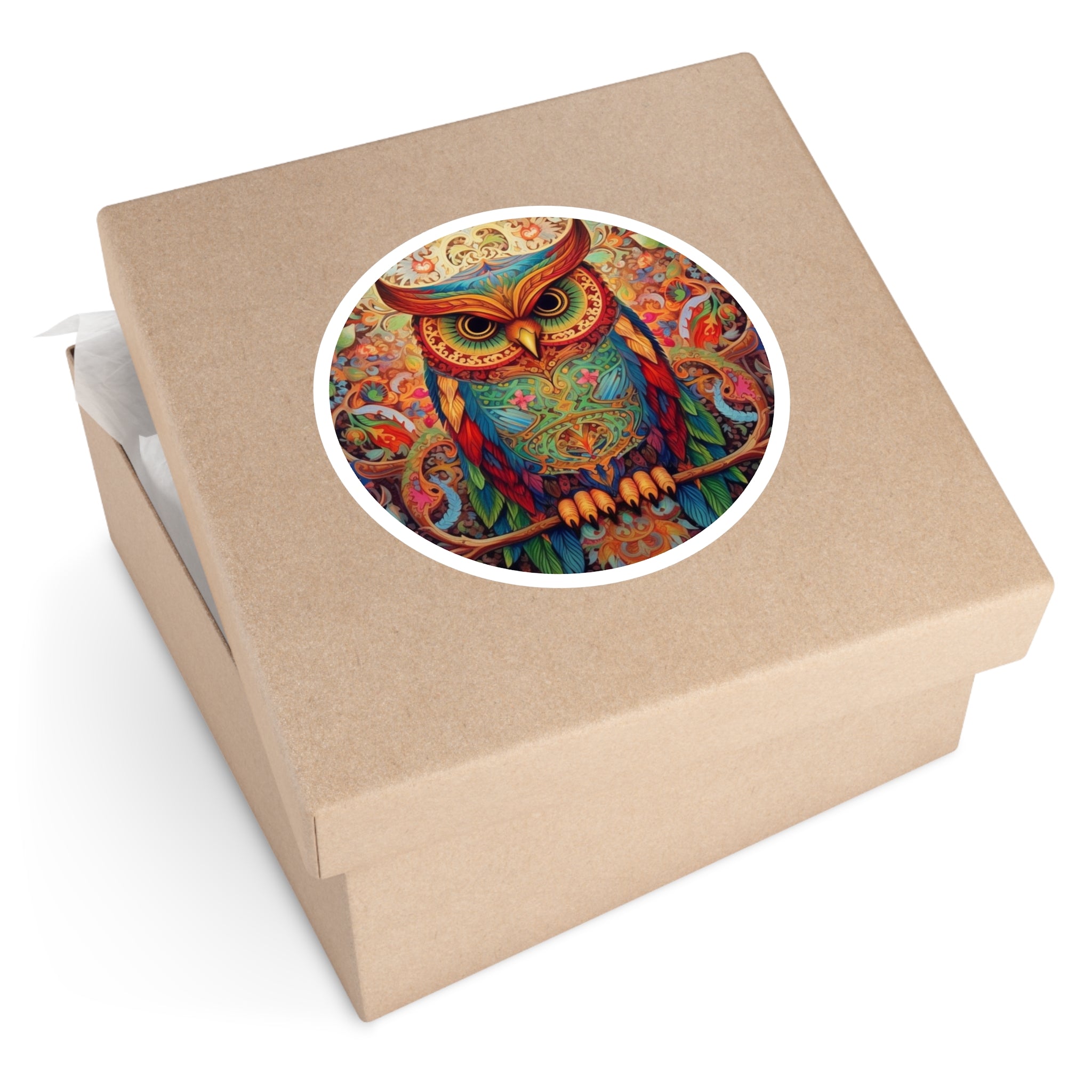 Arabesque Owl, Psychedelic Pattern Sticker, Colorful Art, Ornate Design