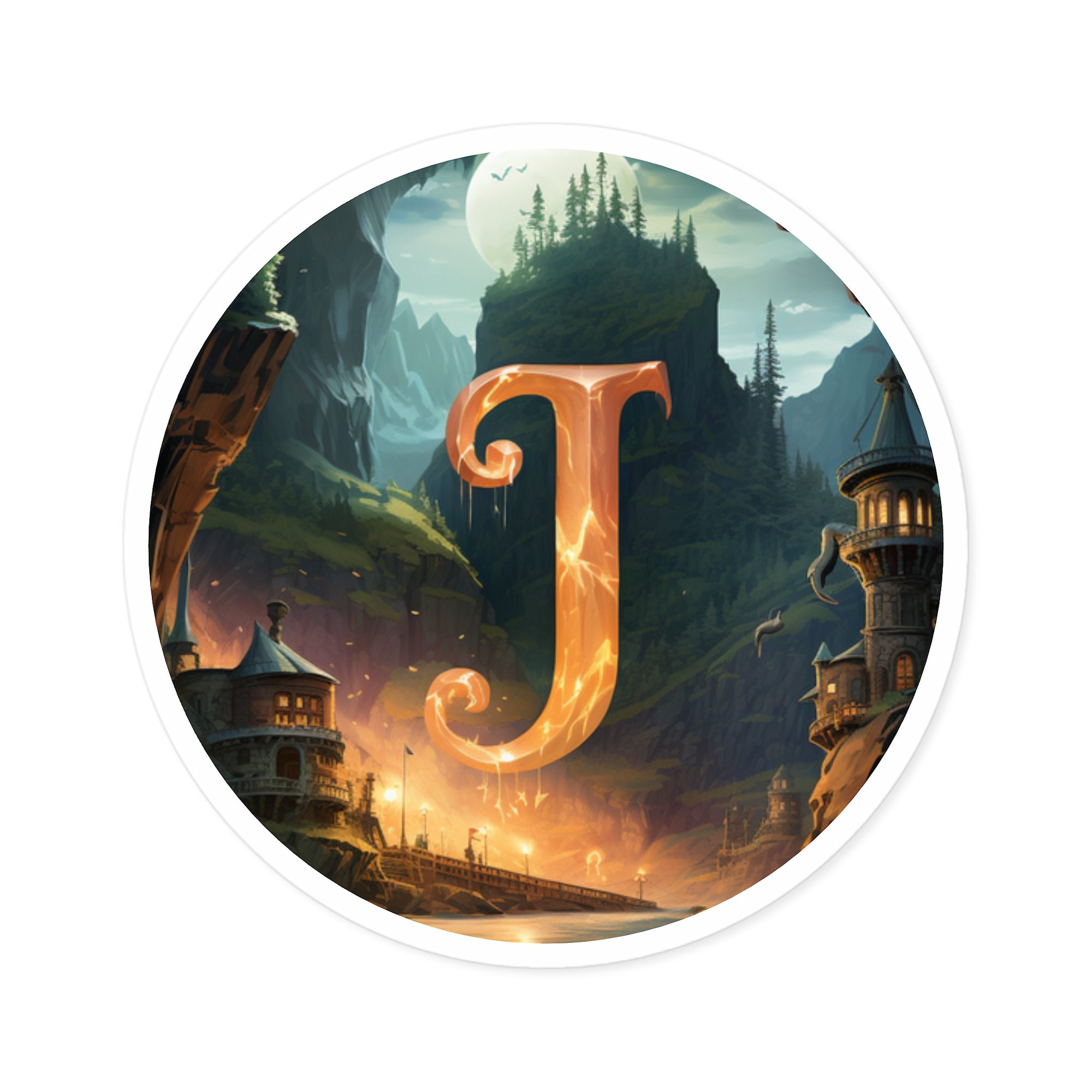 J fantasy design sticker, mystical art, laptop decor, fantasy gift
