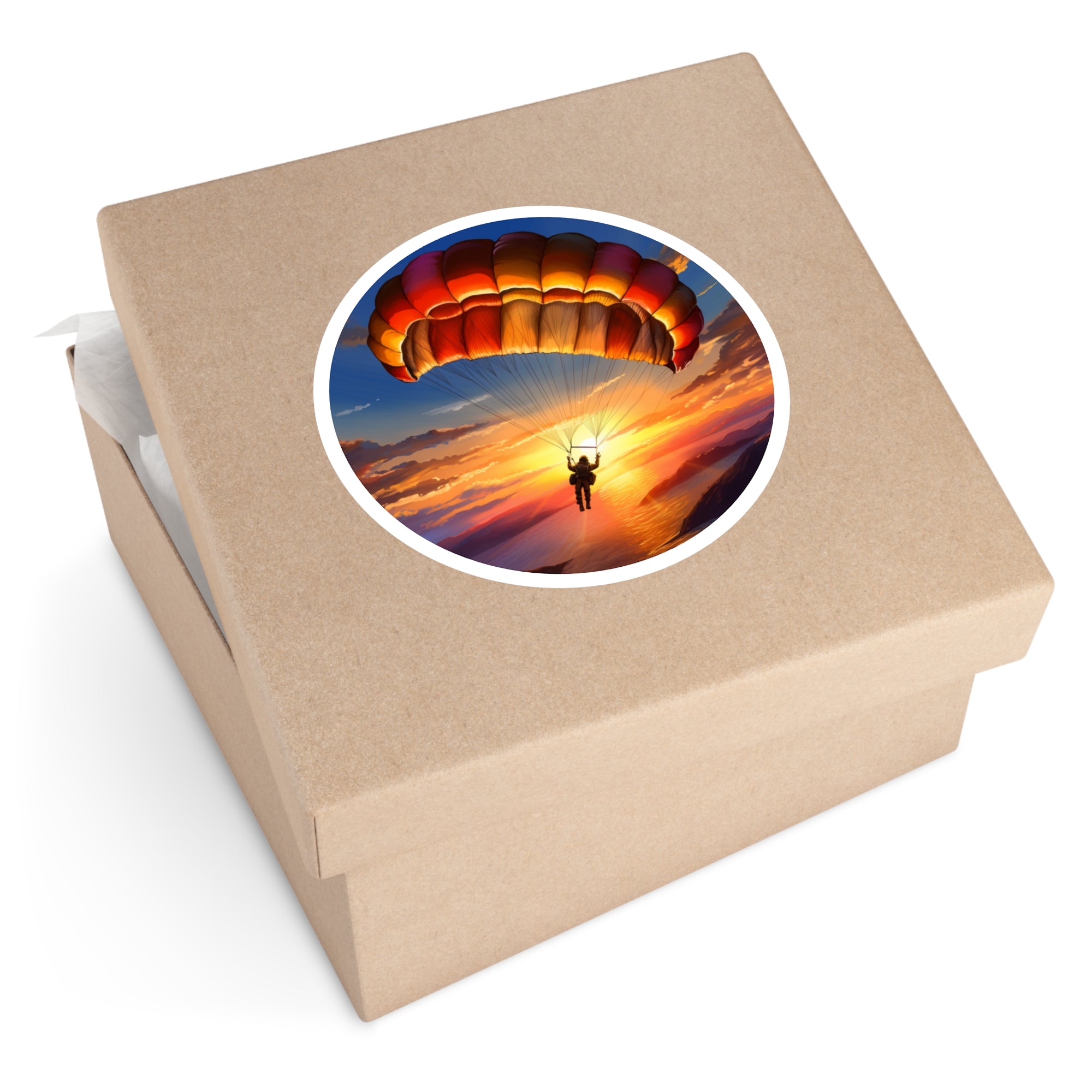 Sunset Parachute Sticker, Adventure Art Style, Travel Gift