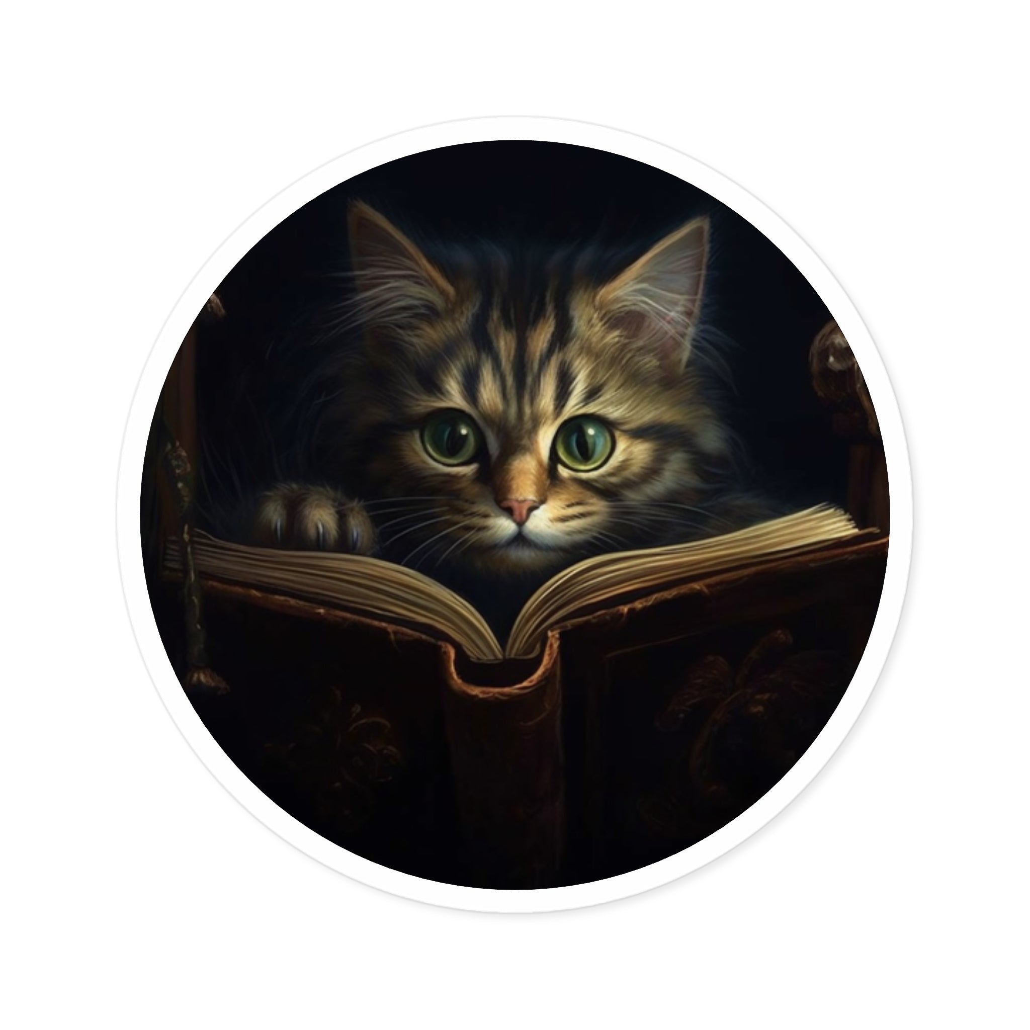 Curious Cat Reader, Adorable Animal Sticker, Book Art, Cozy Reading Gift