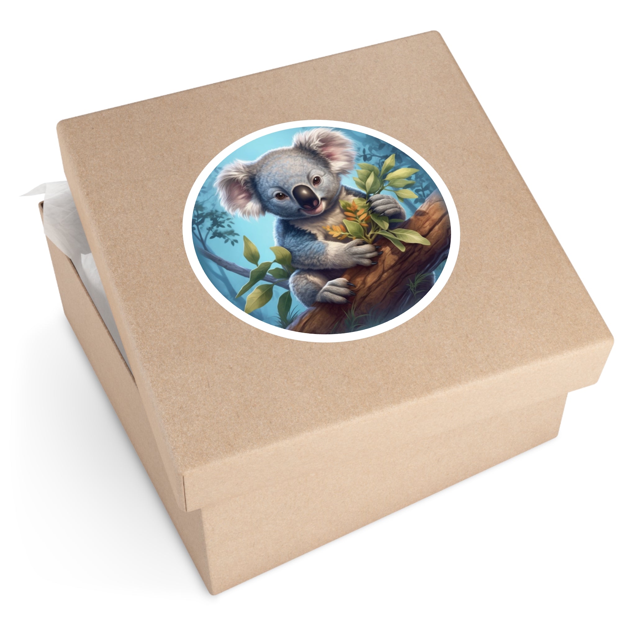 Koala on Branch, Nature Art Sticker, Relaxing Design, Forest Vibe