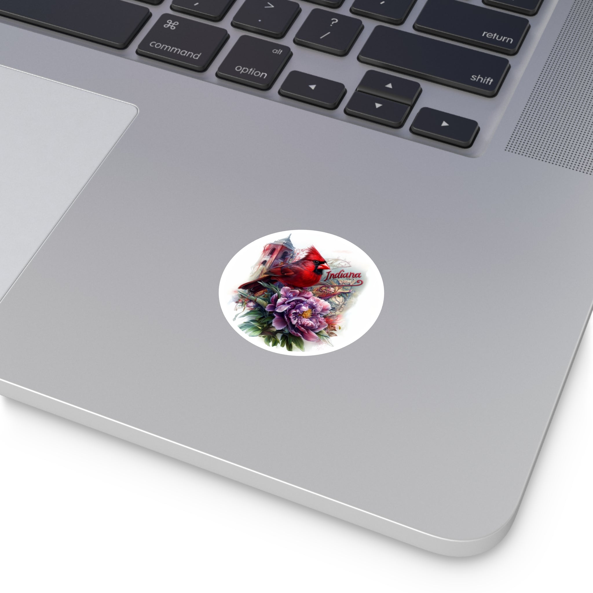 Indiana Cardinal, Peony Flower Sticker, State Bird Art, Blooming Design