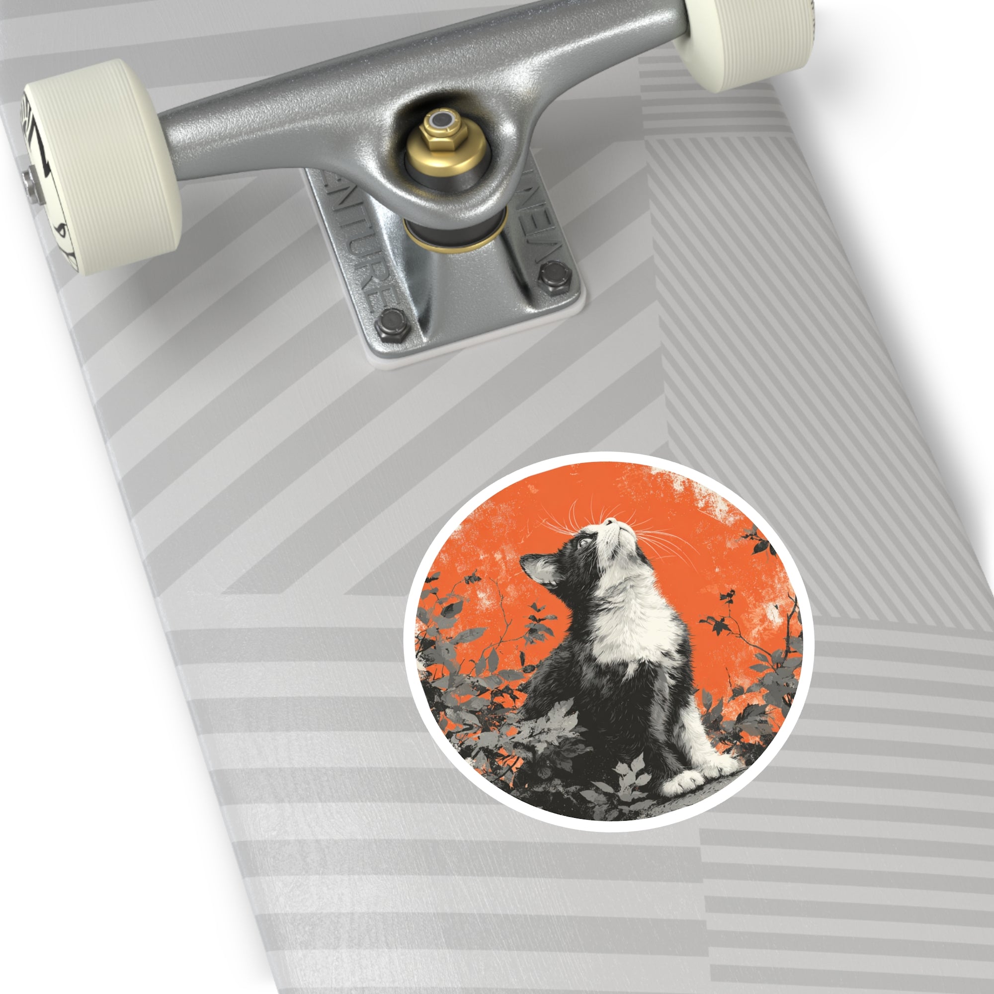 Curious Cat Sticker, Autumn Orange Accent, Cozy Fall Art