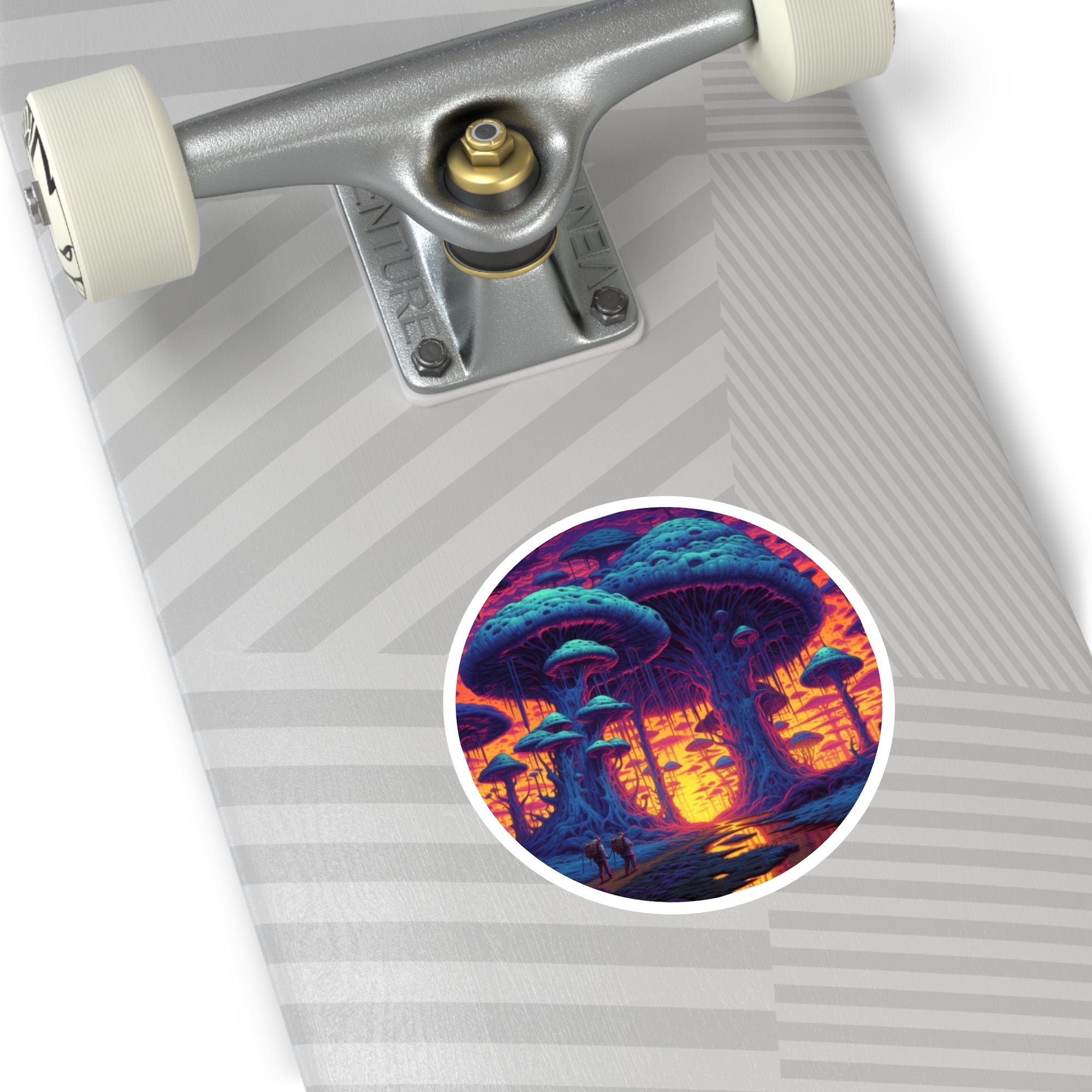 Mushroom valley, fantasy landscape Sticker, sunset scenery, surreal forest